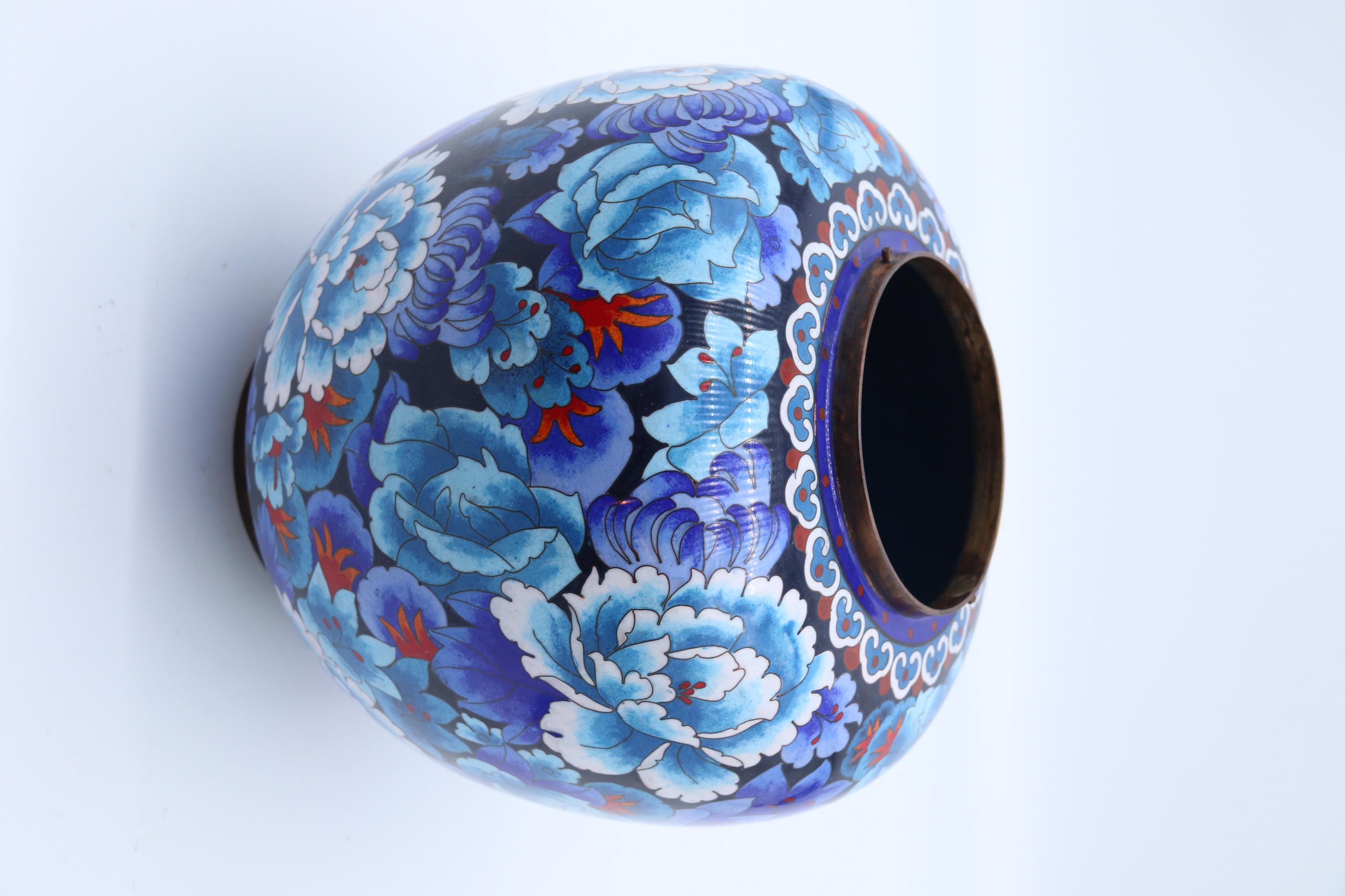 Chinese Large Cloisonné Ginger Jar Enamelled with Peonies, c 1930 6