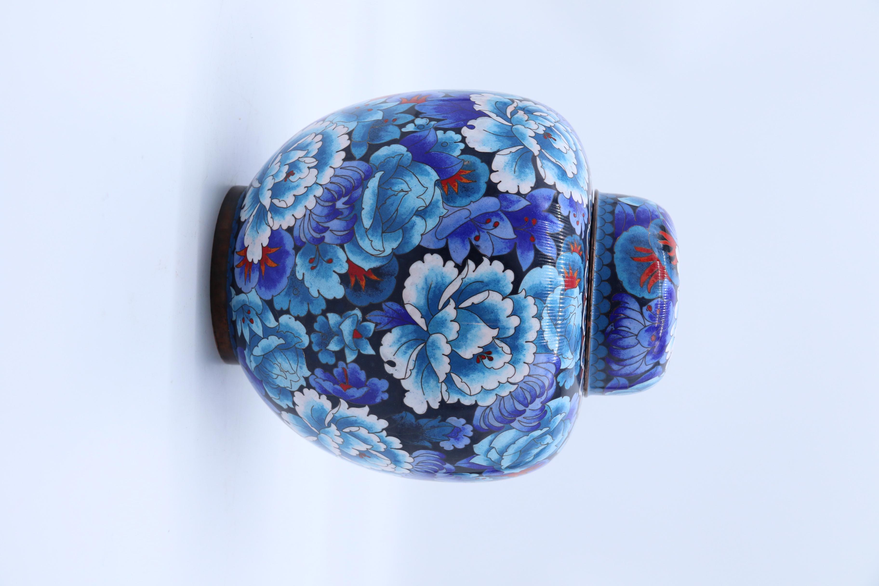 Cloissoné Chinese Large Cloisonné Ginger Jar Enamelled with Peonies, c 1930