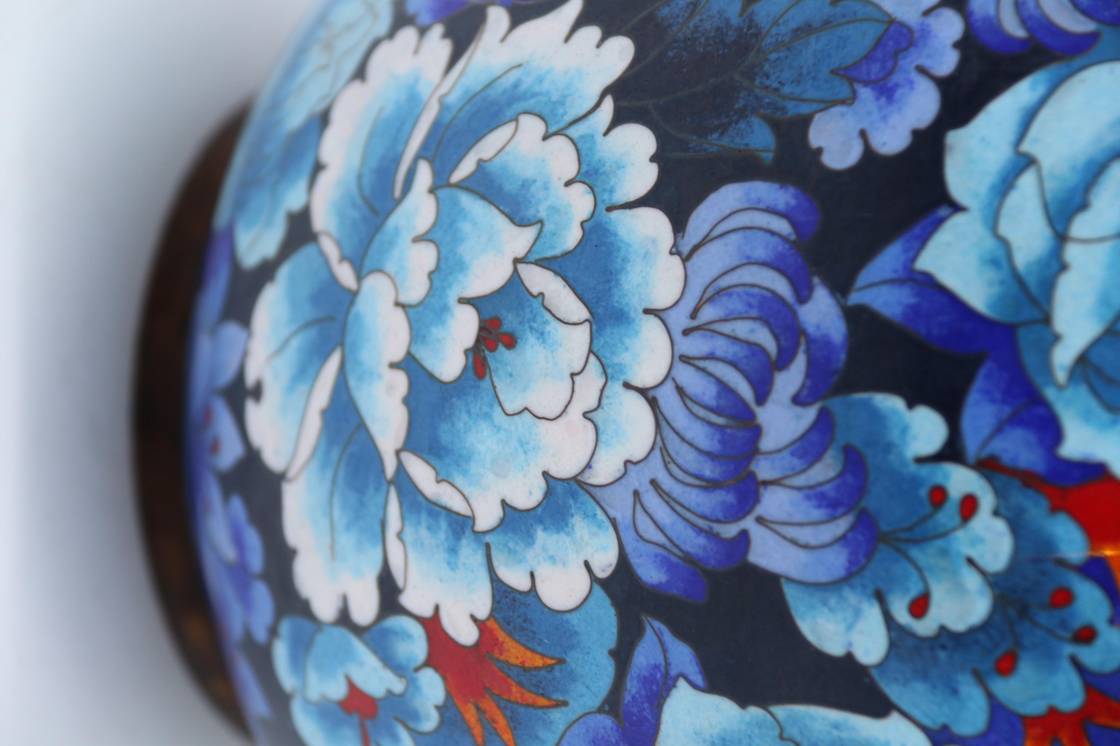 Chinese Large Cloisonné Ginger Jar Enamelled with Peonies, c 1930 2
