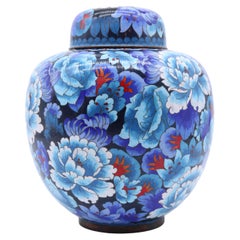 Vintage Chinese Large Cloisonné Ginger Jar Enamelled with Peonies, c 1930