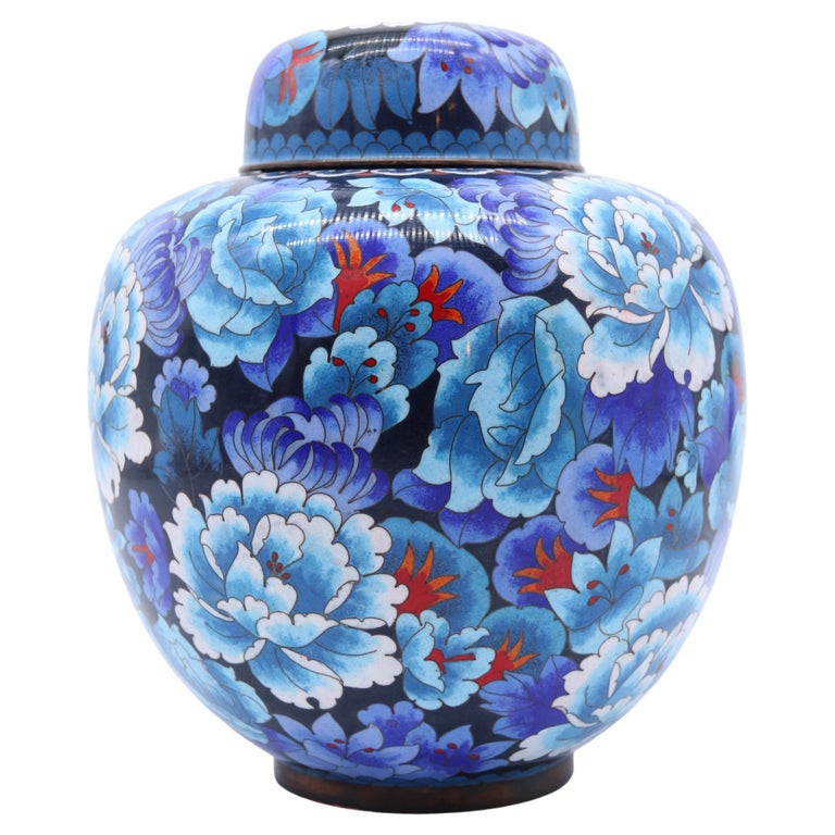 Chinese Large Cloisonné Ginger Jar Enamelled with Peonies, c 1930 at