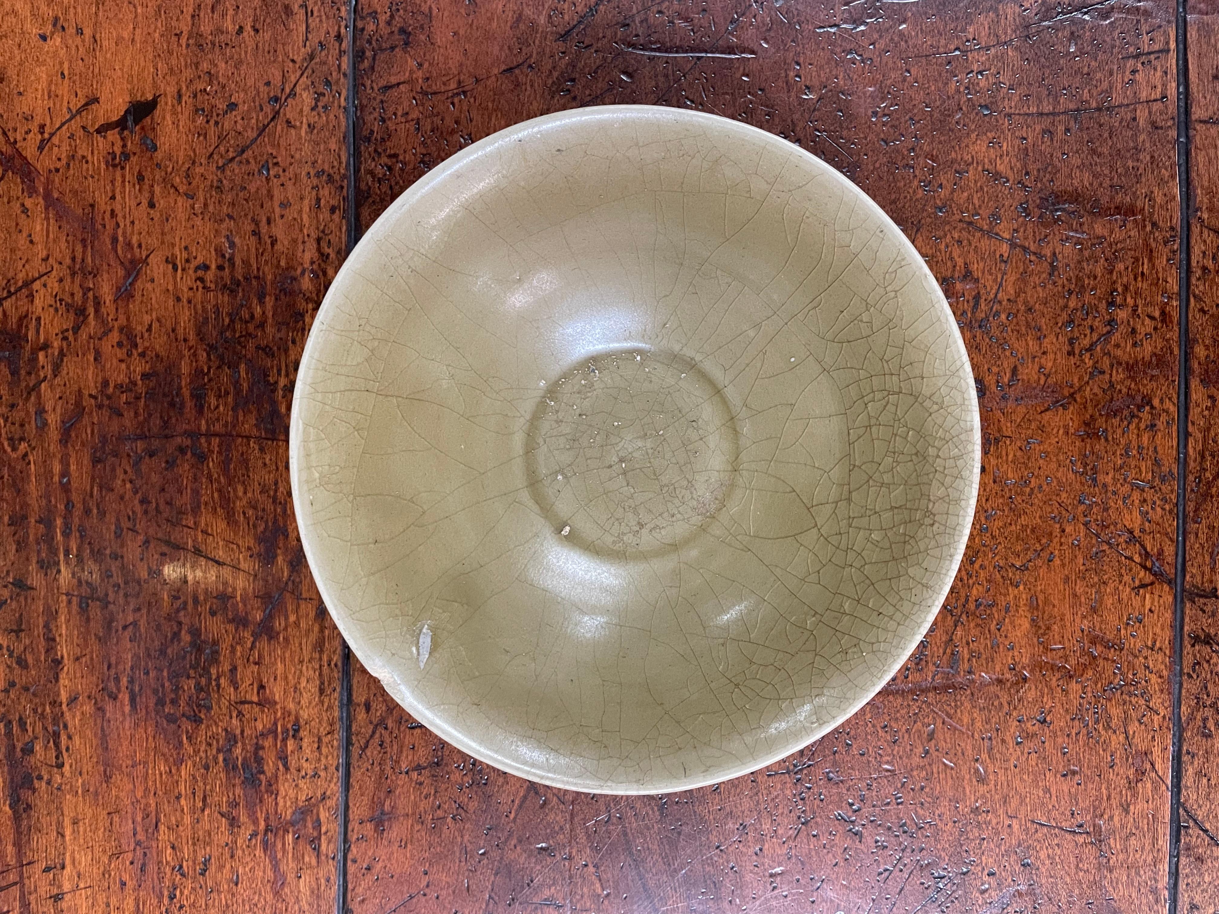 A Chinese Longquan Celadon Lotus Bowl, Ming Dynasty

Diameter: 16.7 cm Height: 5.5 cm

Provenance: The Collection of Dr. John Yu AC
Dr. Yu was the Founding Chair of VisAsia in the Art Gallery of New South Wales and is a Life Governor of the Gallery.