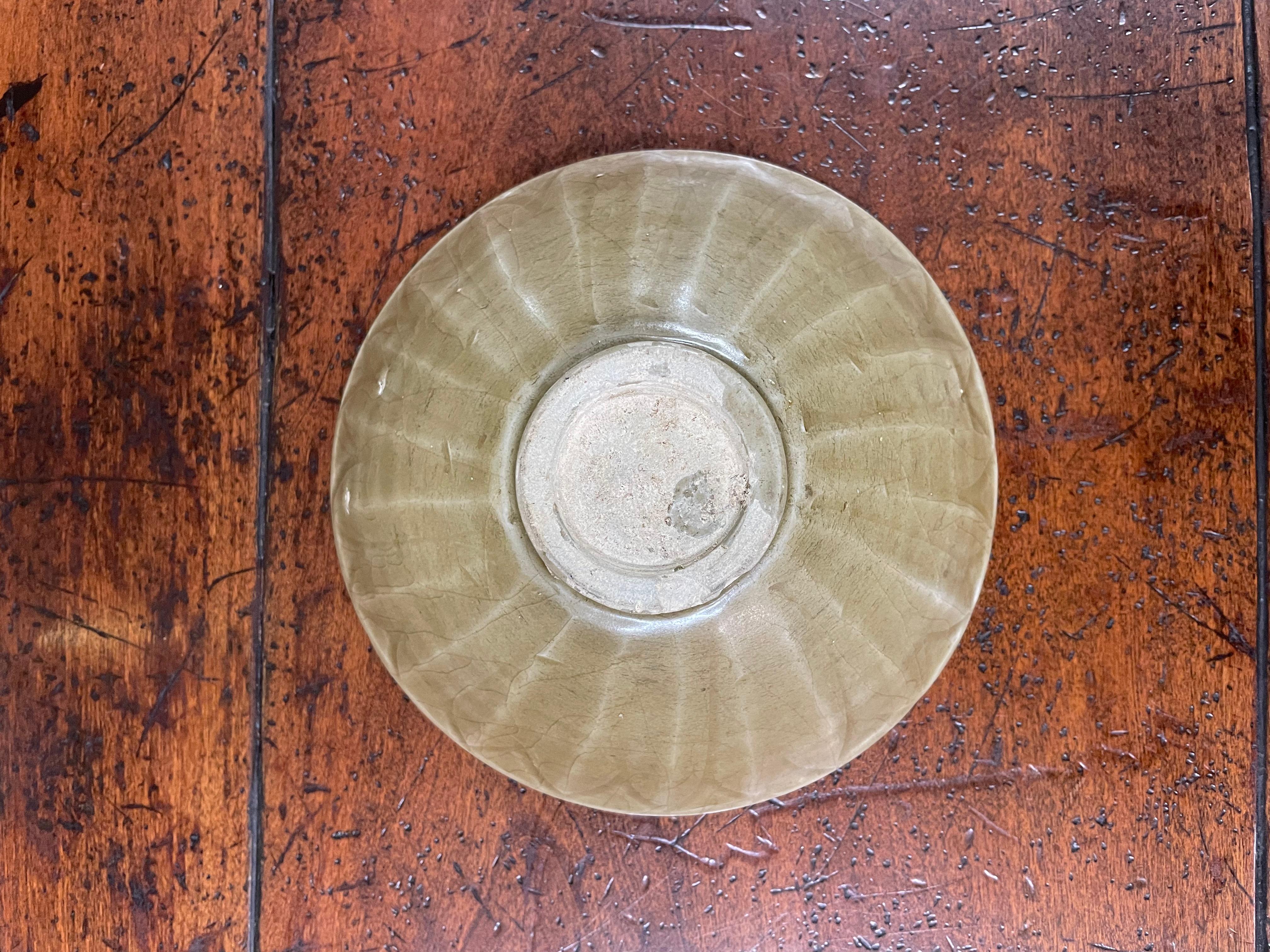 Hand-Crafted A Chinese Longquan Celadon Lotus Bowl, Ming Dynasty For Sale