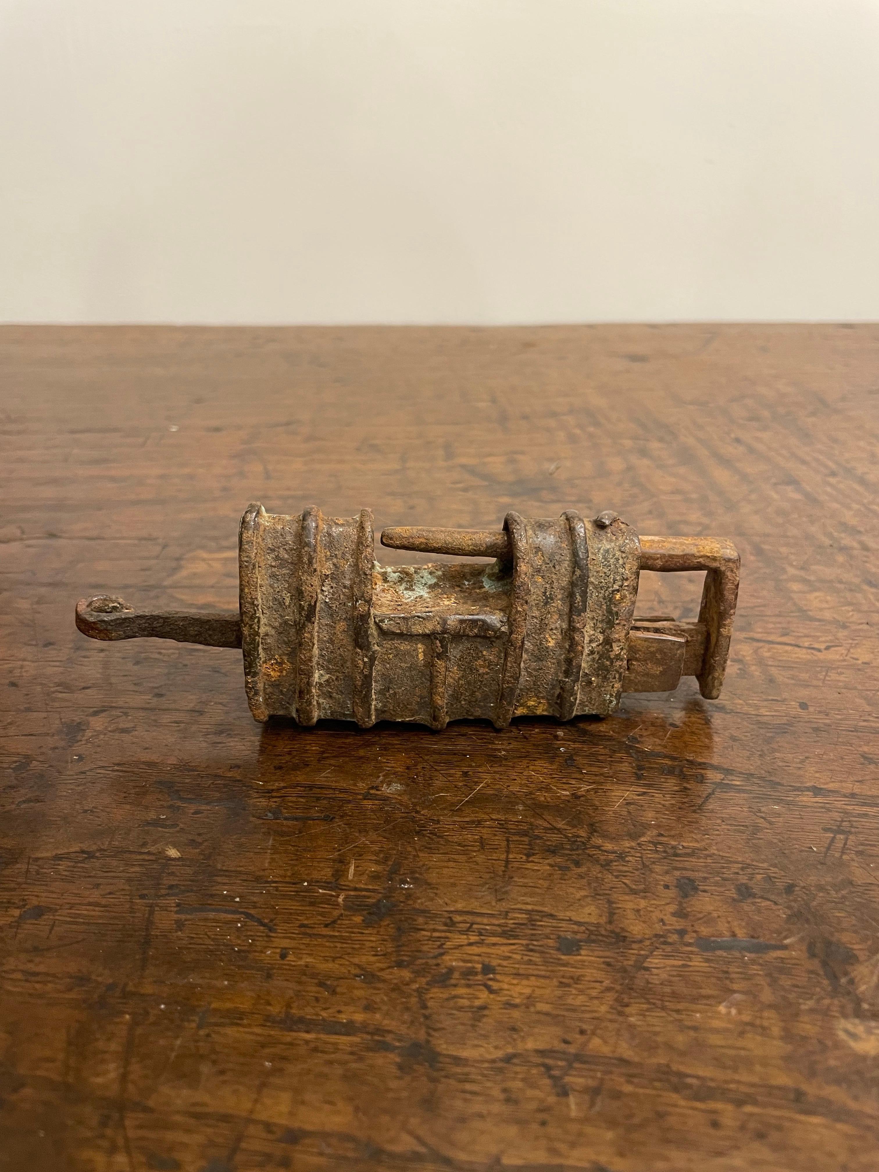 Qing A Chinese Metal Lock with Key, Late 19th Century For Sale