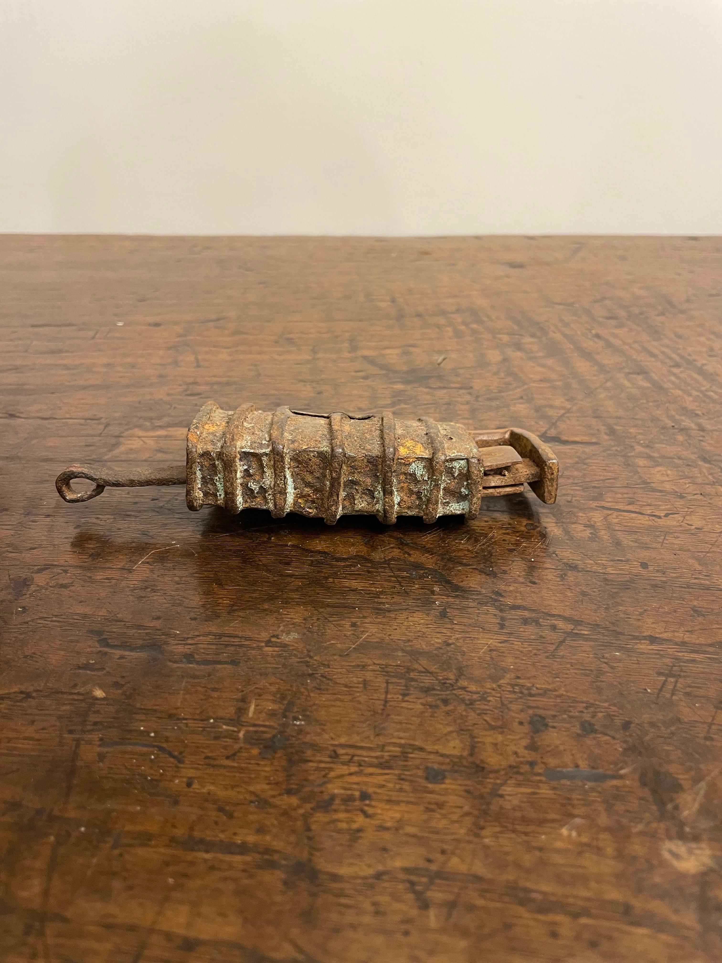 Hand-Crafted A Chinese Metal Lock with Key, Late 19th Century For Sale
