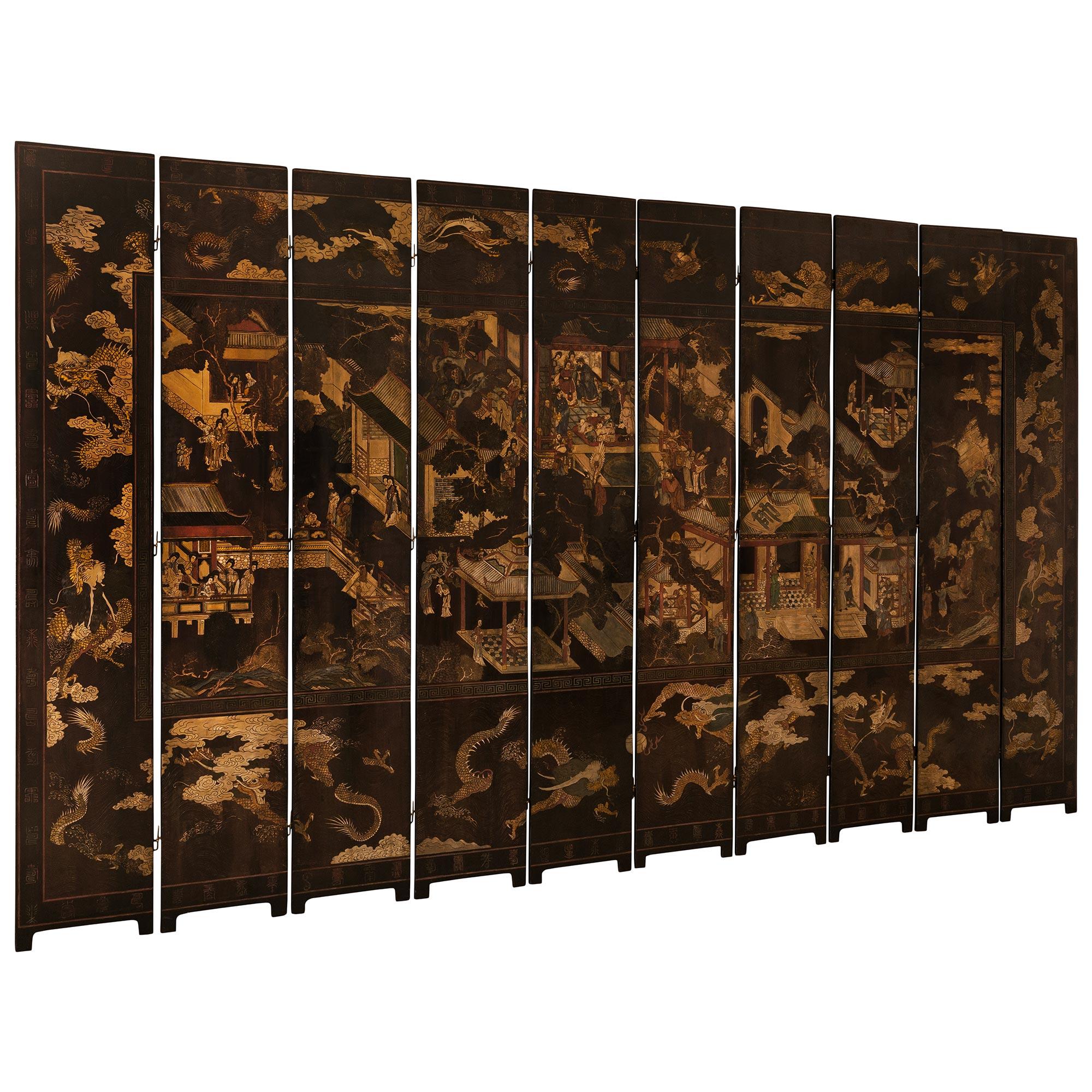 18th Century and Earlier A Chinese mid 18th century Laquered Coromandel screen For Sale