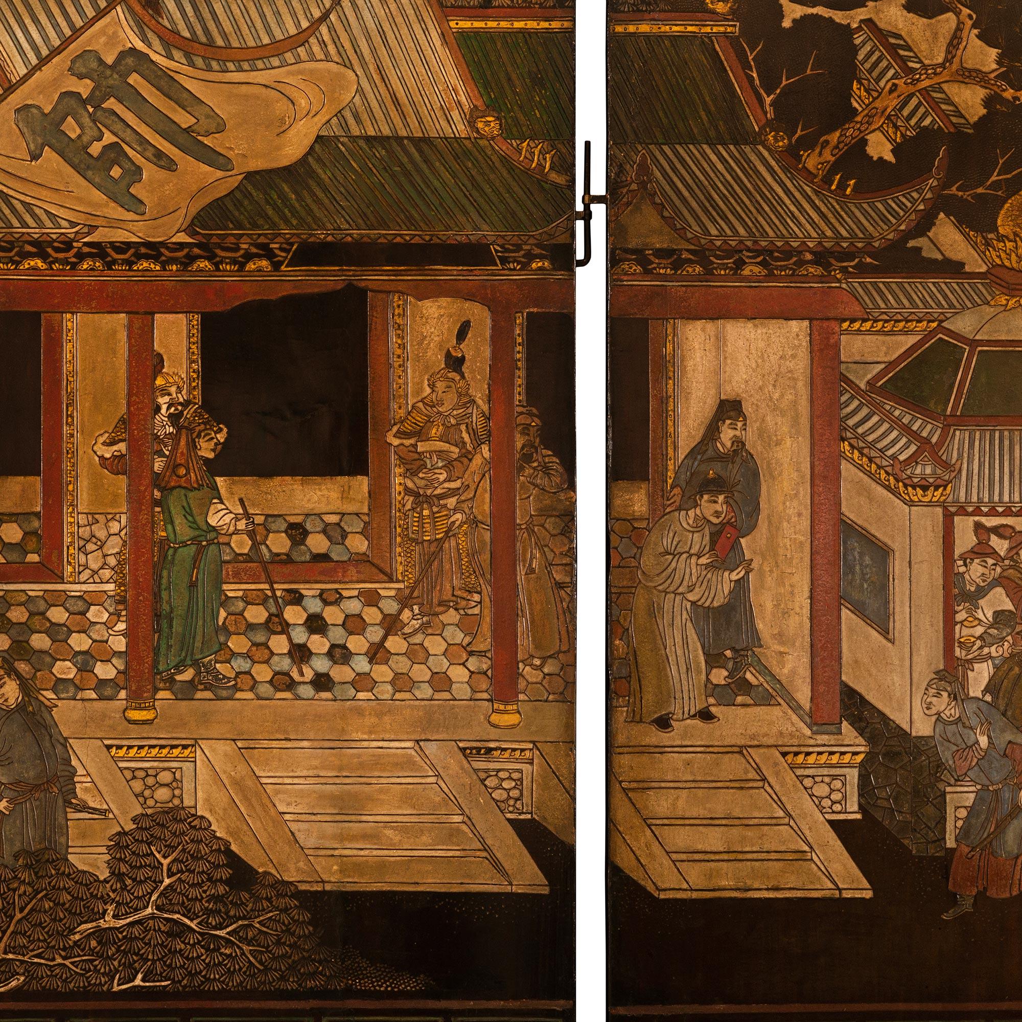 A Chinese mid 18th century Laquered Coromandel screen For Sale 2