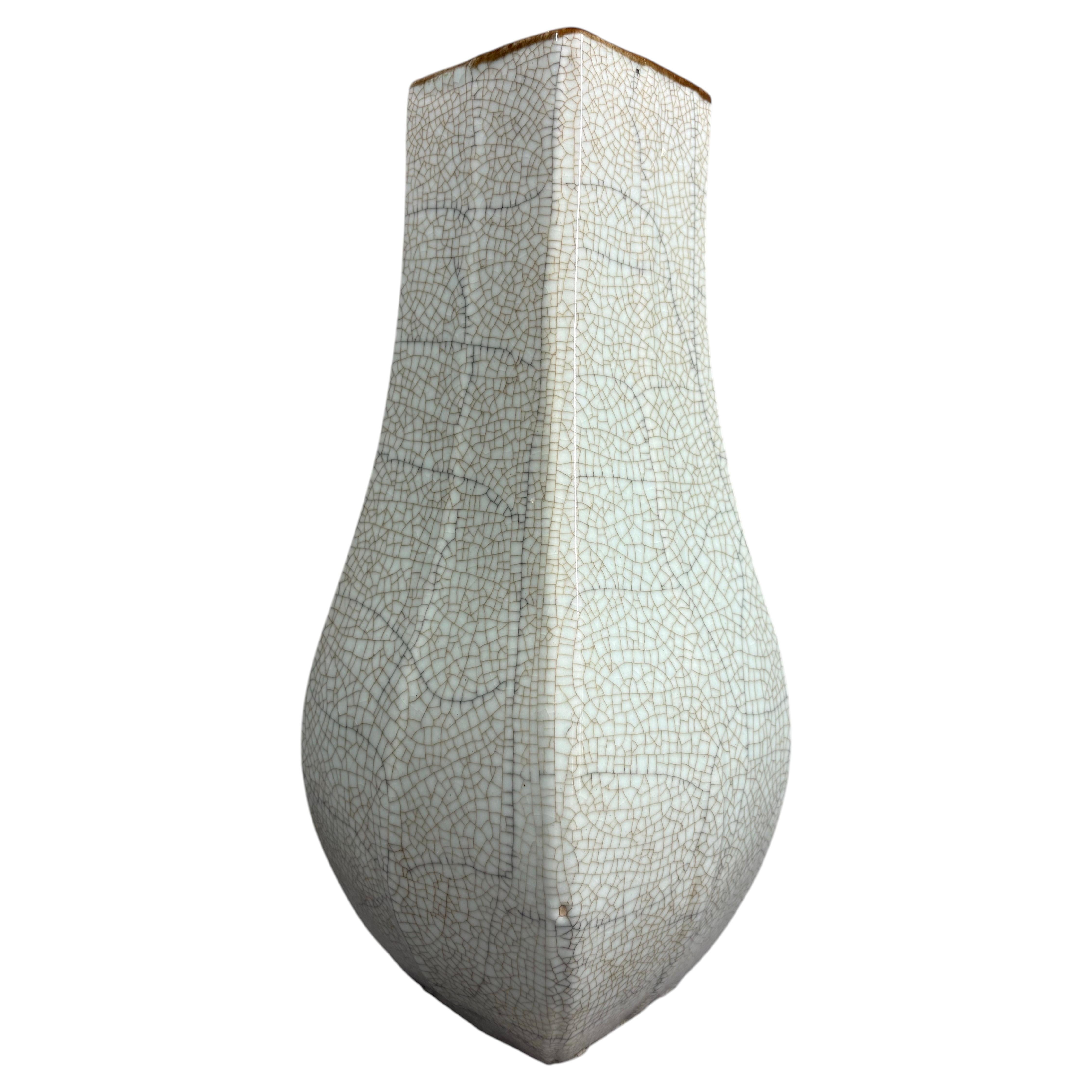 A Chinese octagonal faceted celadon crackle-glaze Ge-type vase
