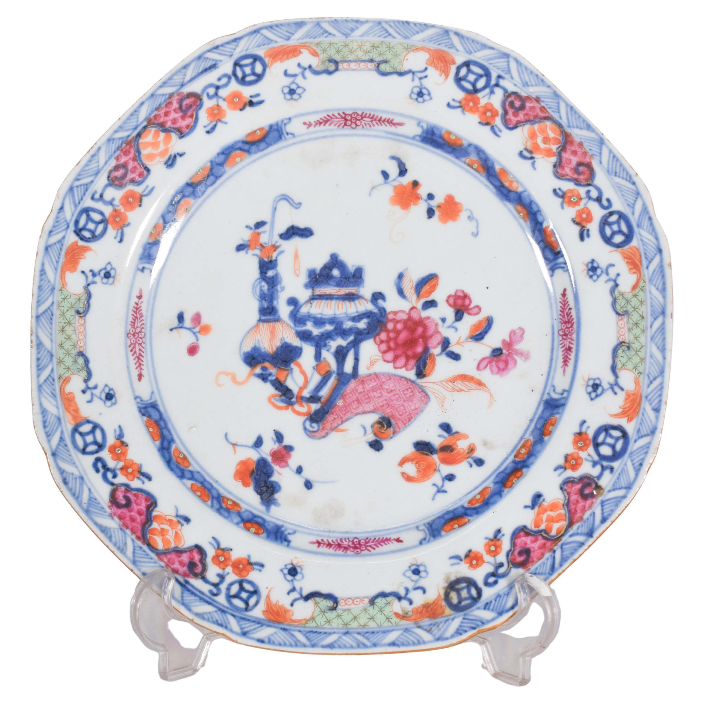 Plato Octogonal de Porcelana China, Disnato Qing en venta