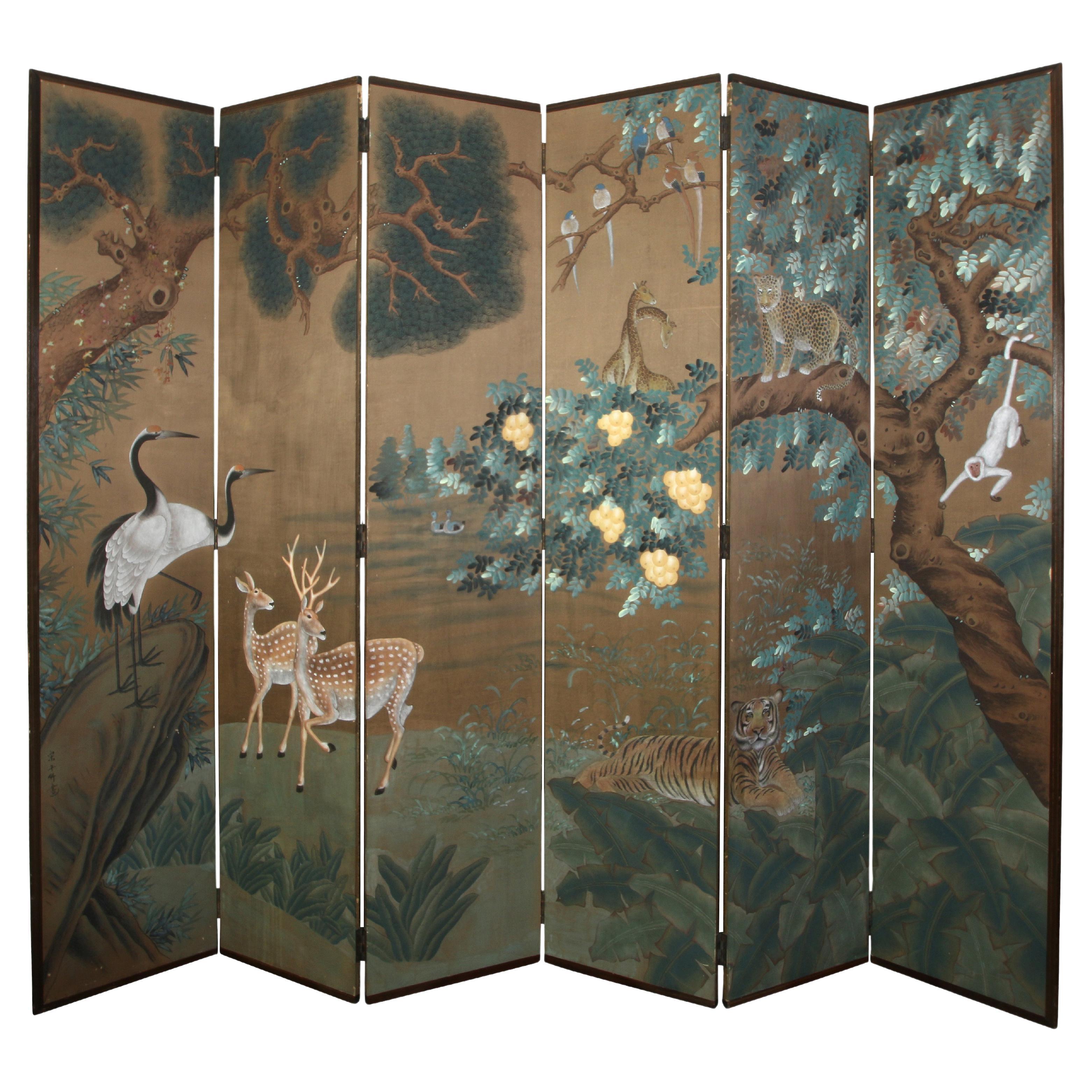 Chinese Painted Six-Panel Screen