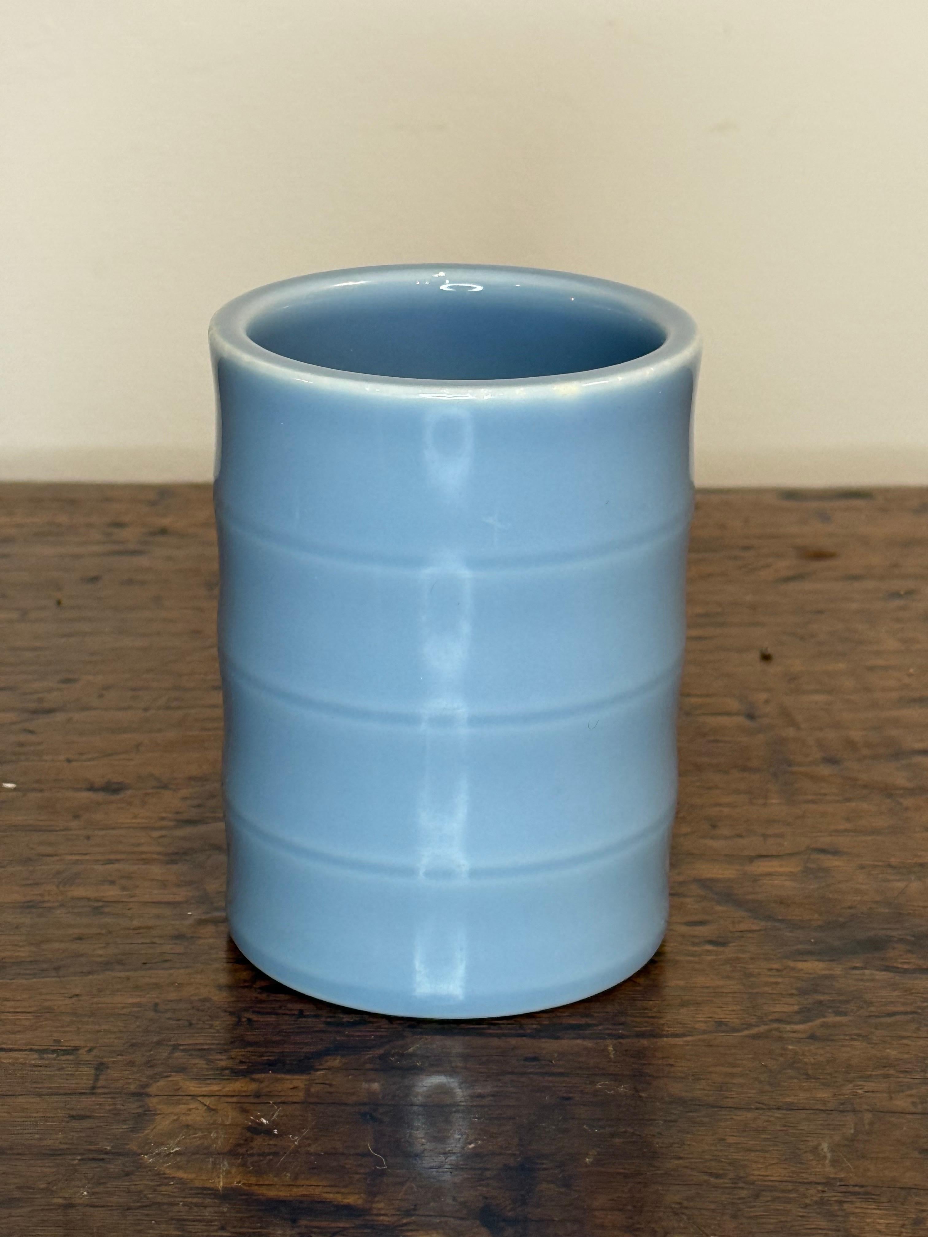 Hand-Crafted A Chinese Pale Blue Glazed Brush Pot, Guangxu Mark, 20th Century For Sale