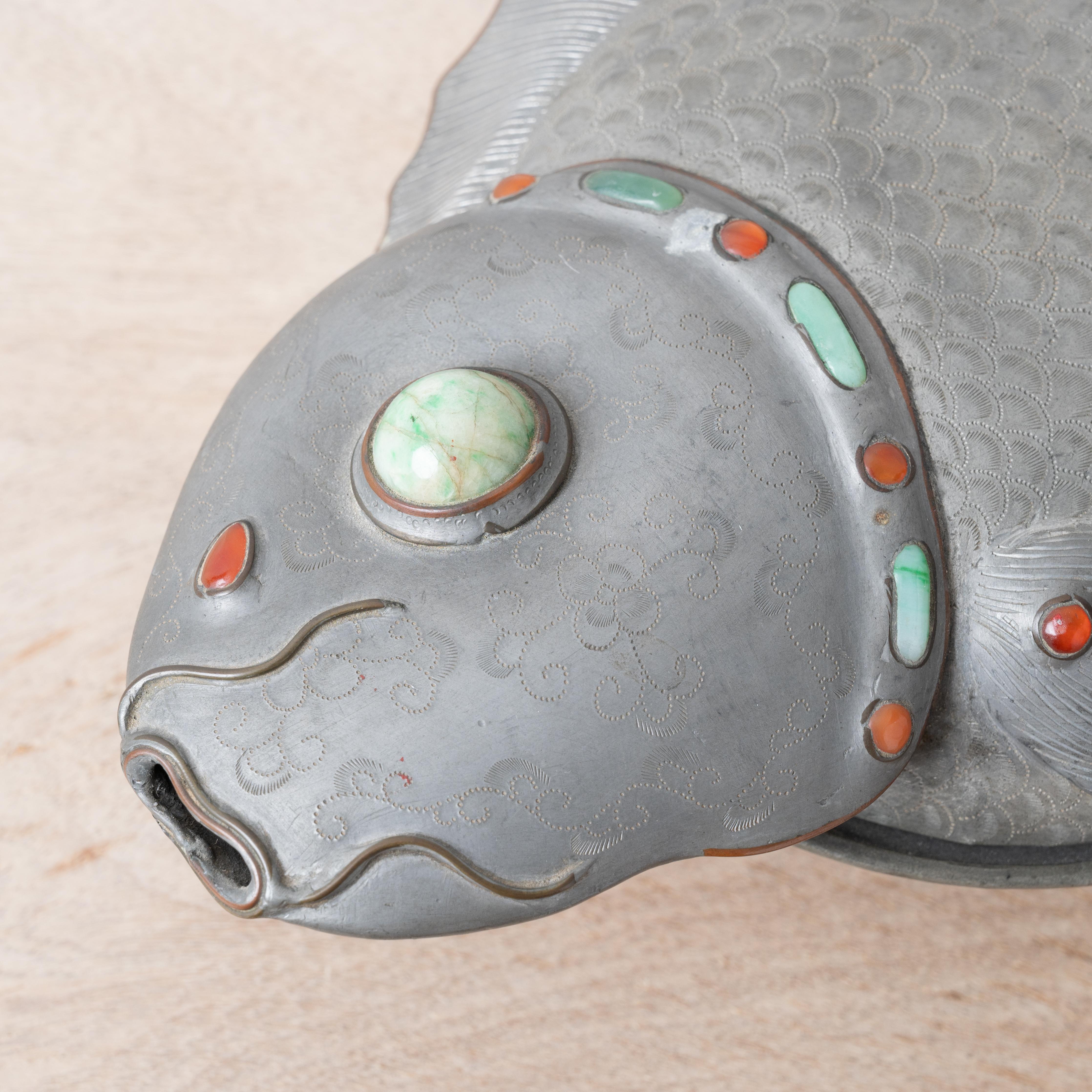 XIXe siècle Soupière à poisson koï en étain chinois, 19e siècle en vente