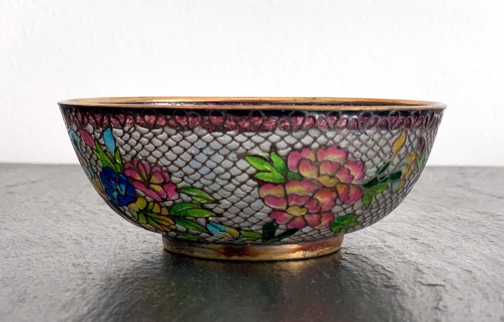 A small Chinese cloisonne enamel bowl made with the technique of Plique-a-jour (means 