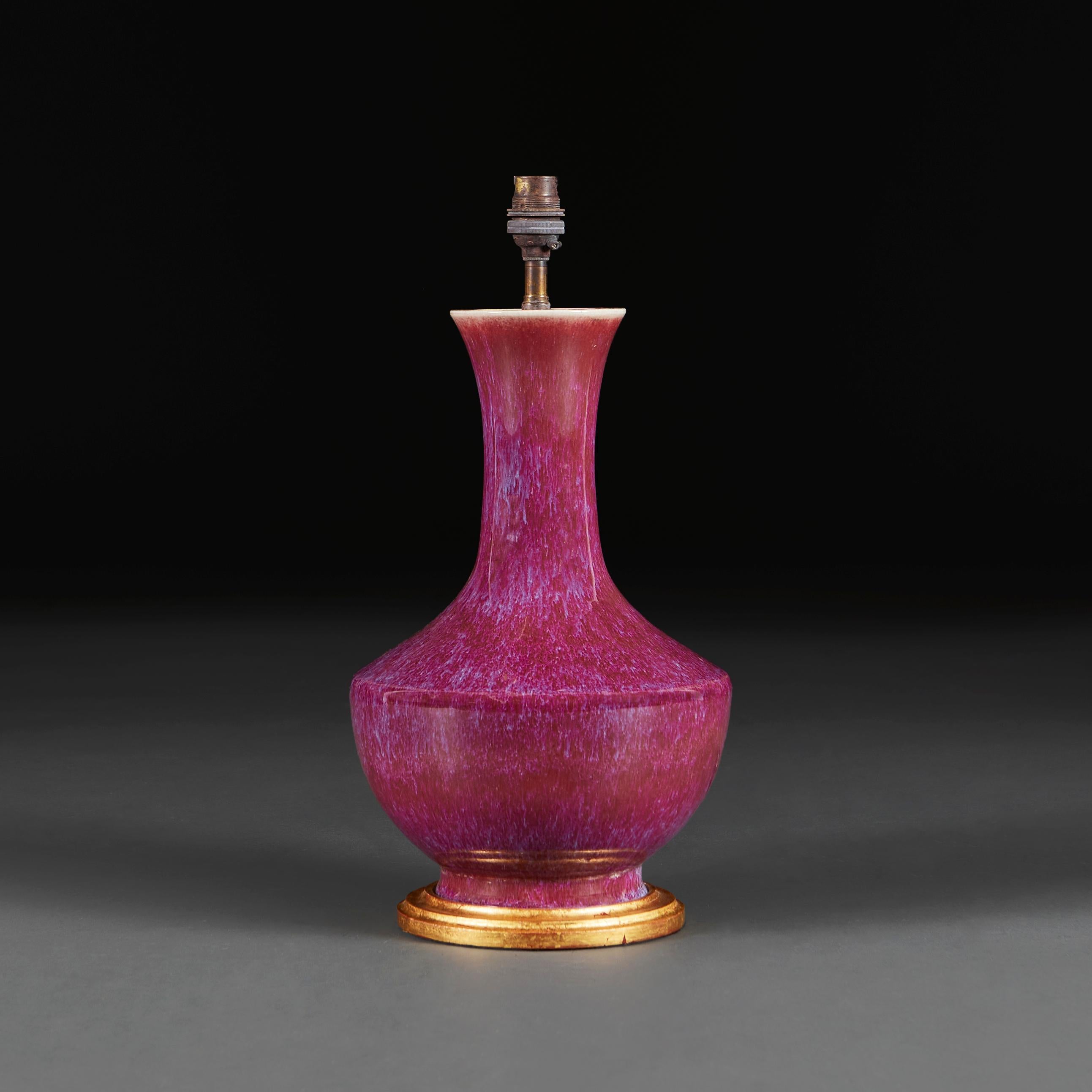 A Chinese Plum Flambe Vase as a Lamp In Good Condition For Sale In London, GB