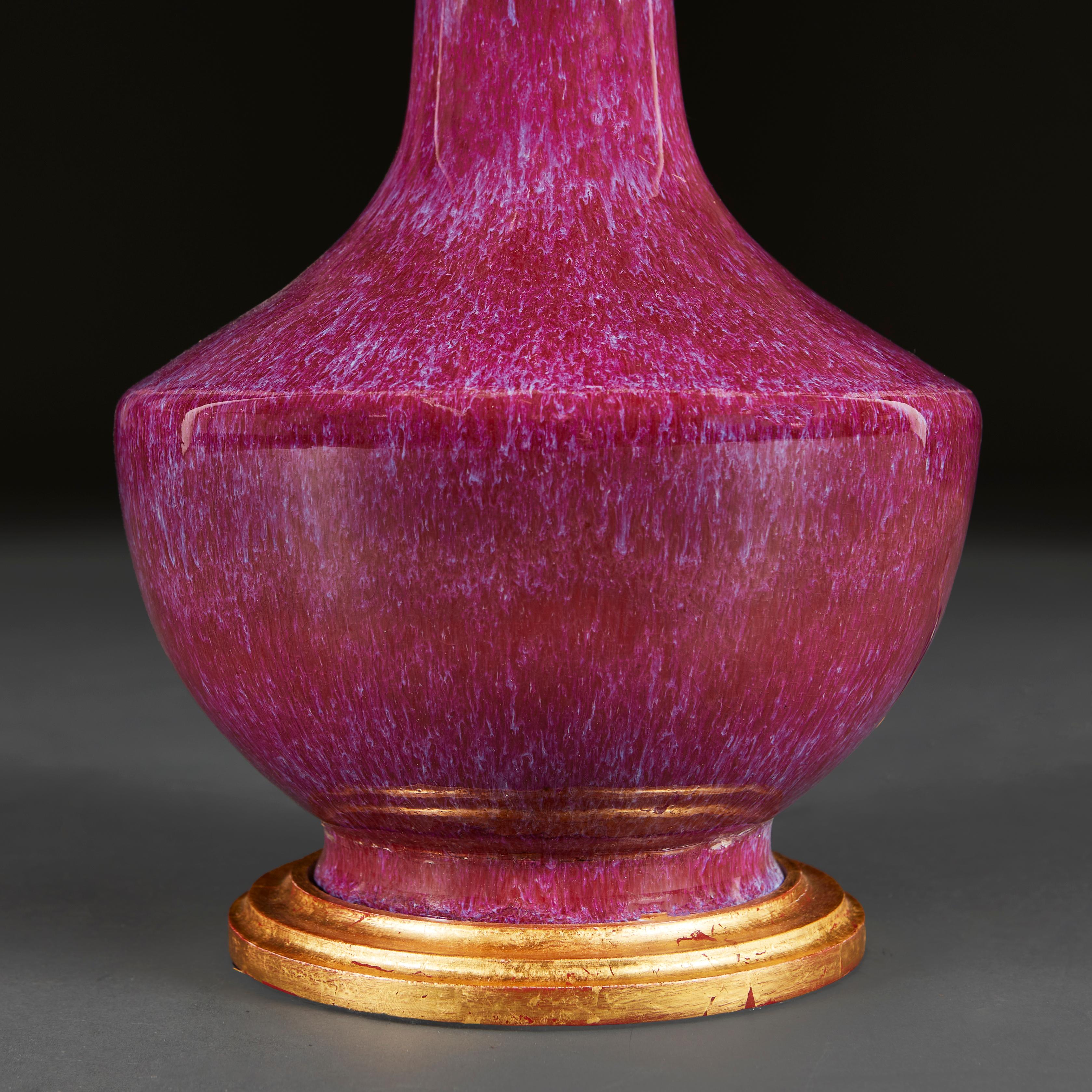 20th Century A Chinese Plum Flambe Vase as a Lamp For Sale