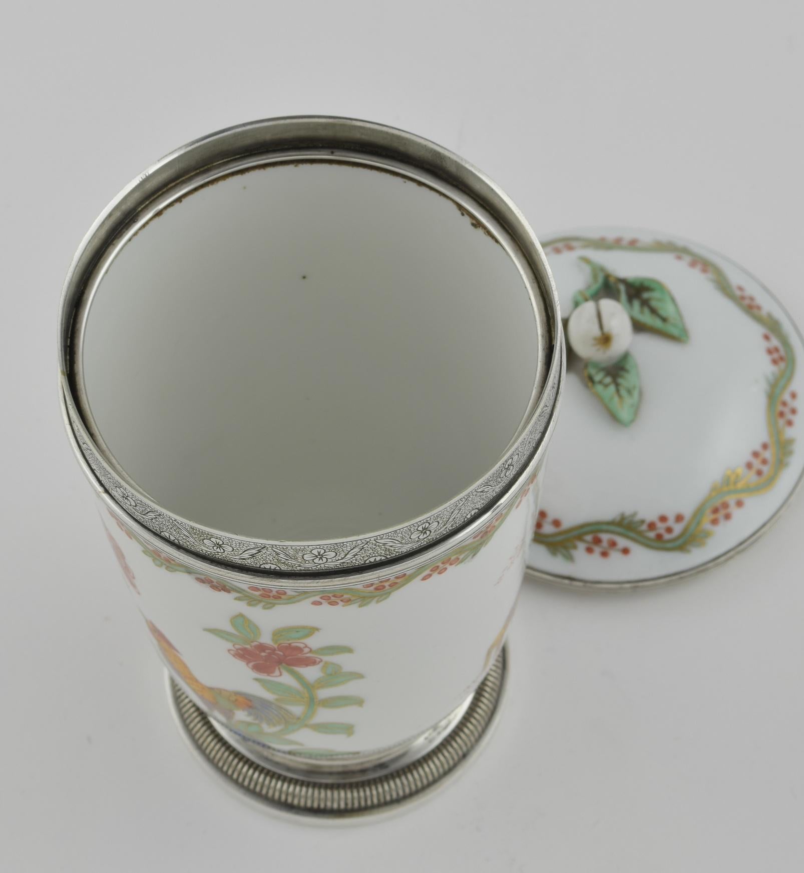 Sterling Silver A Chinese porcelain and silver mounted cup and cover  For Sale