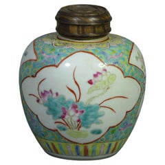 Chinese Porcelain Famille Rose Jar & Wood Cover 19th Century