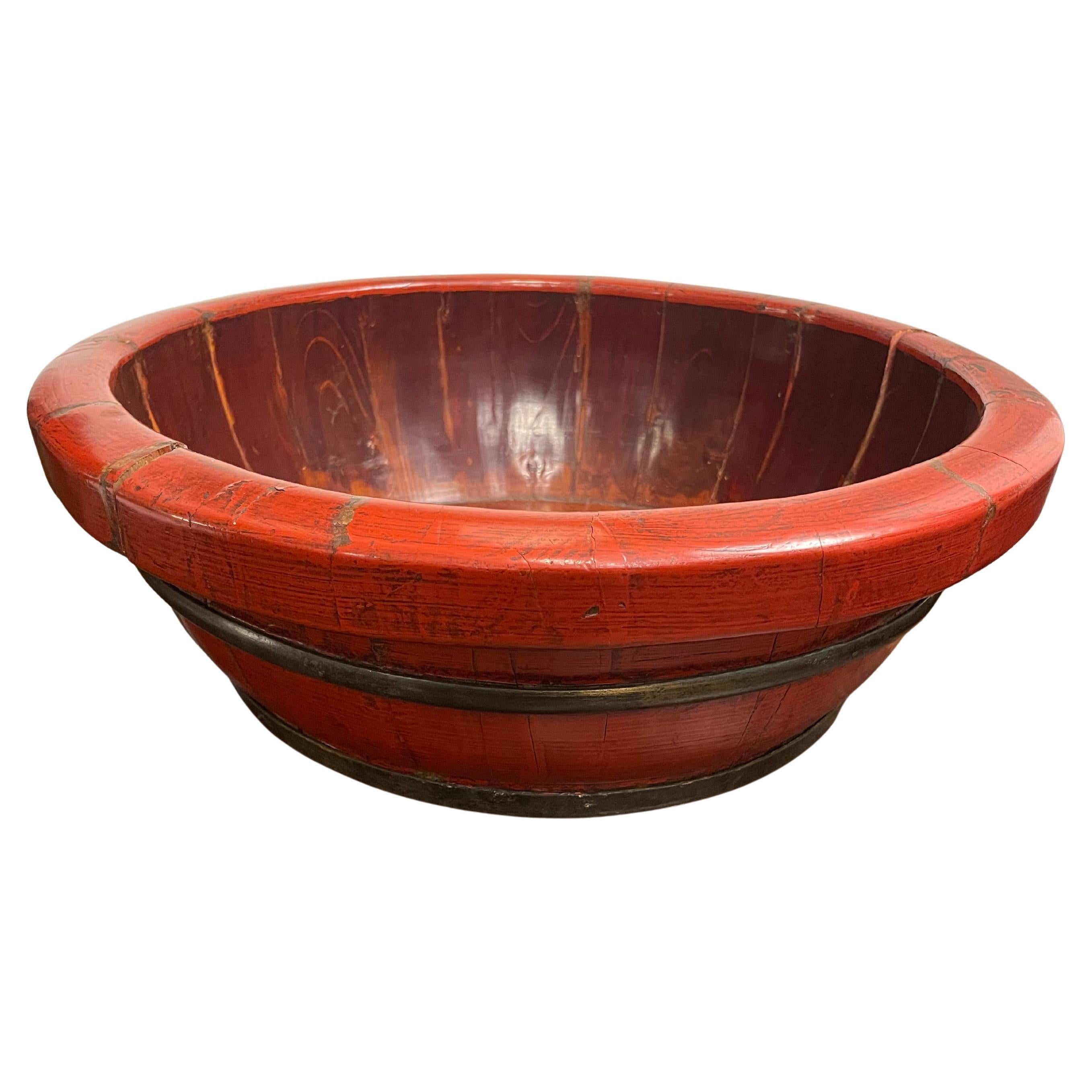 A Chinese Red Lacquer Baby Bath with Mark, Late 19th Century For Sale