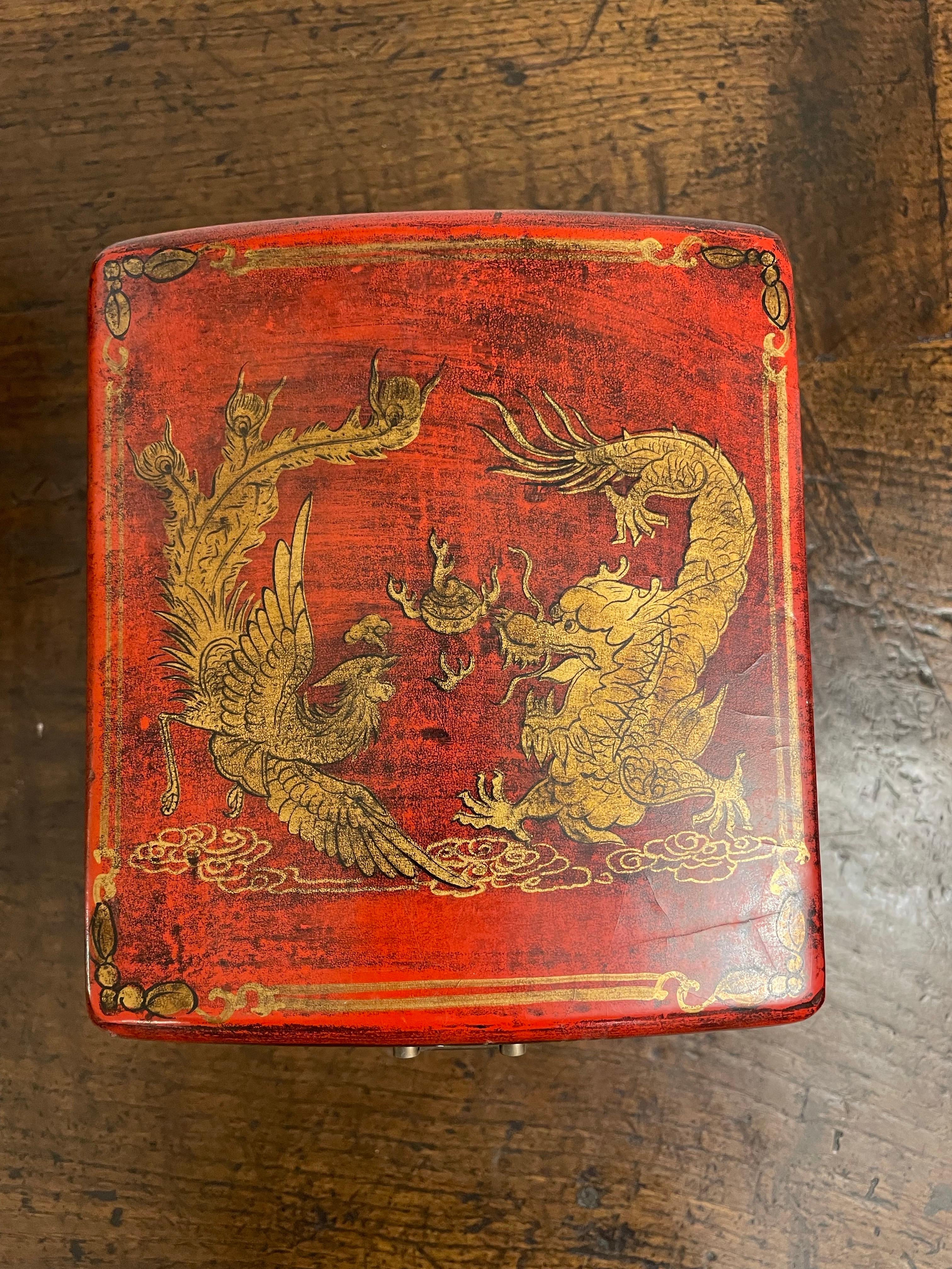 A Chinese Red Lacquer Lidded Jewelry Box, Early 20th Century In Good Condition For Sale In ARMADALE, VIC