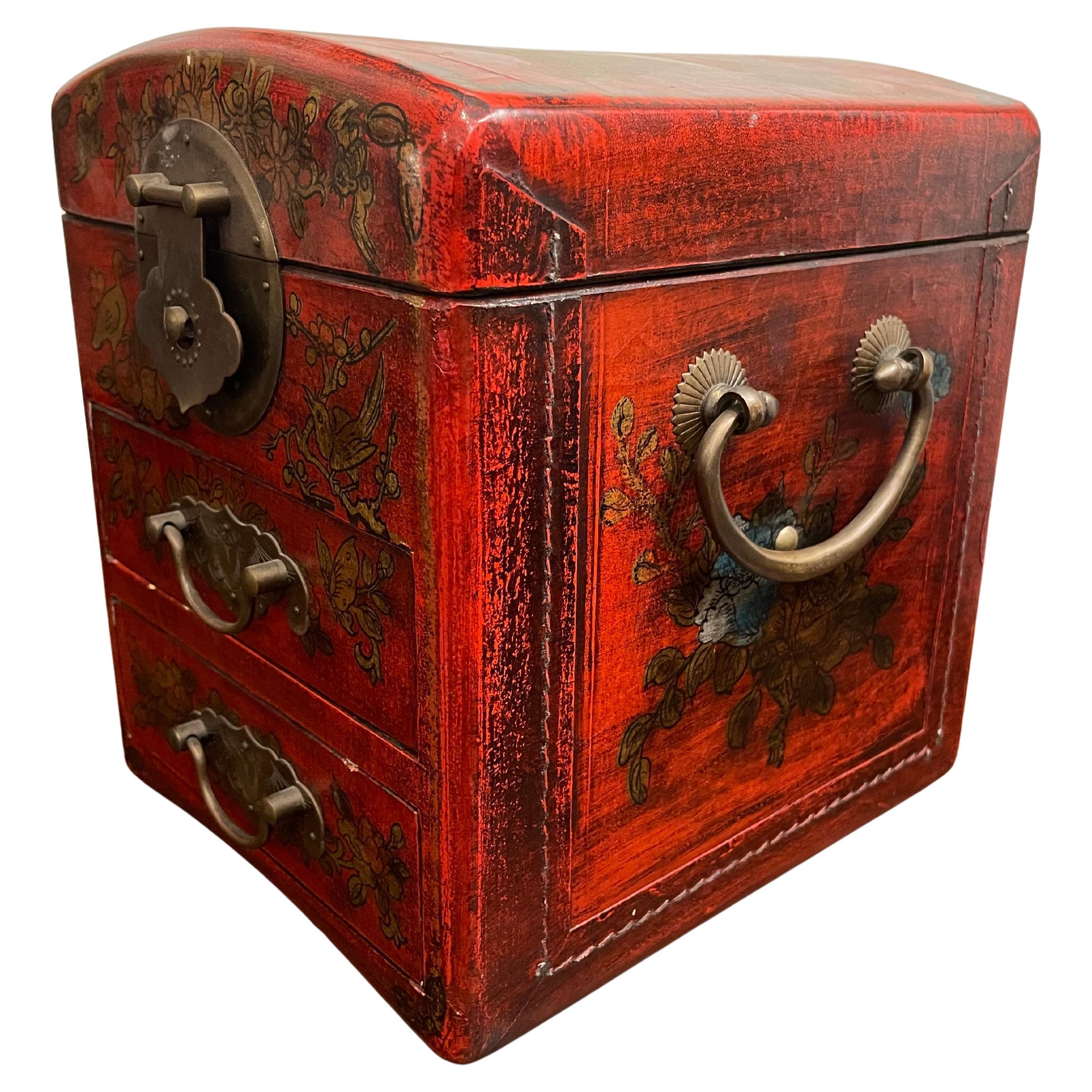 A Chinese Red Lacquer Lidded Jewelry Box, Early 20th Century

Provenance: Private Australian Collection.

Dimension: Width: 19cm Height: 22.5cm Depth: 21cm.