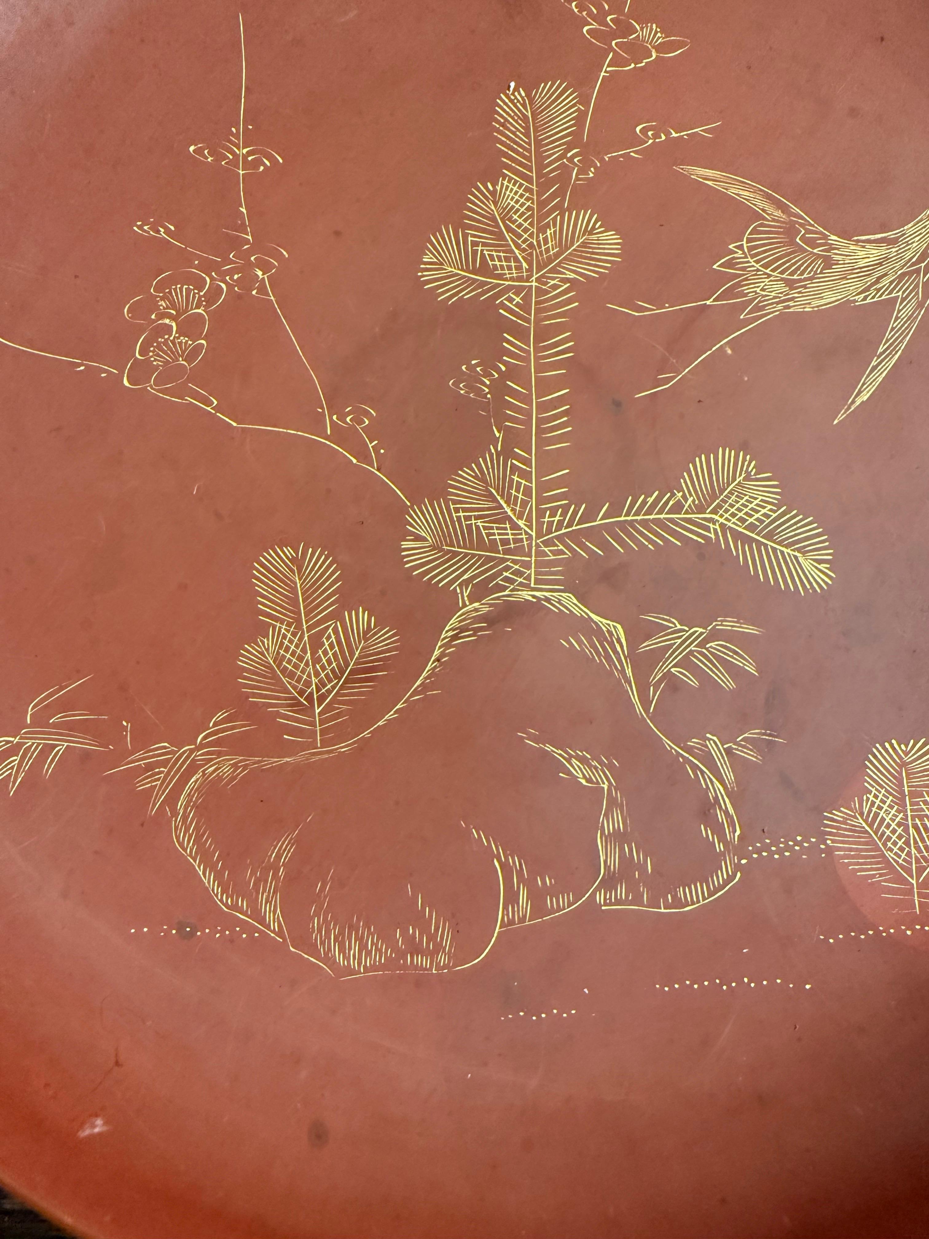 Fait main Assiette à plat chinoise laquée rouge, 20e siècle en vente