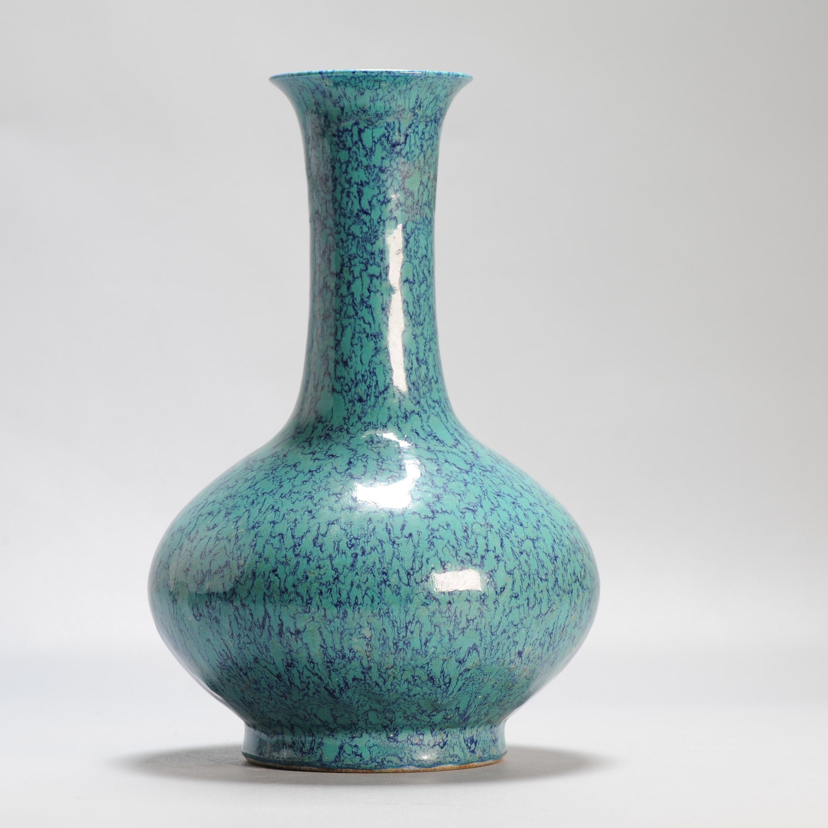 Porcelain A Chinese Robins Egg bottle vase 20/21c with Seal Mark in Qianlong style
