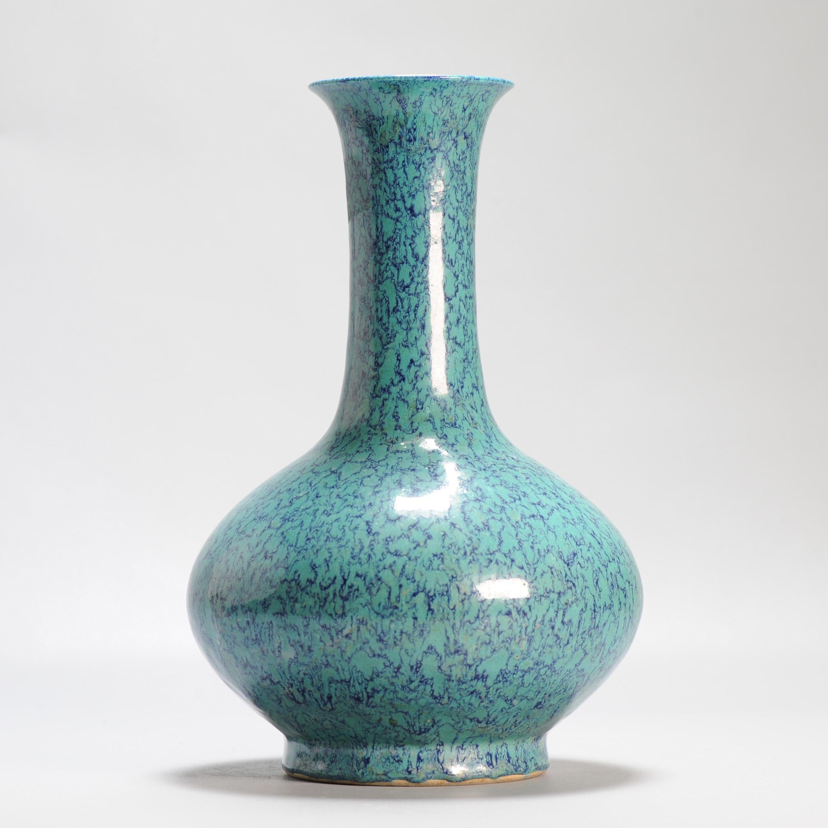 A Chinese Robins Egg bottle vase 20/21c with Seal Mark in Qianlong style 4