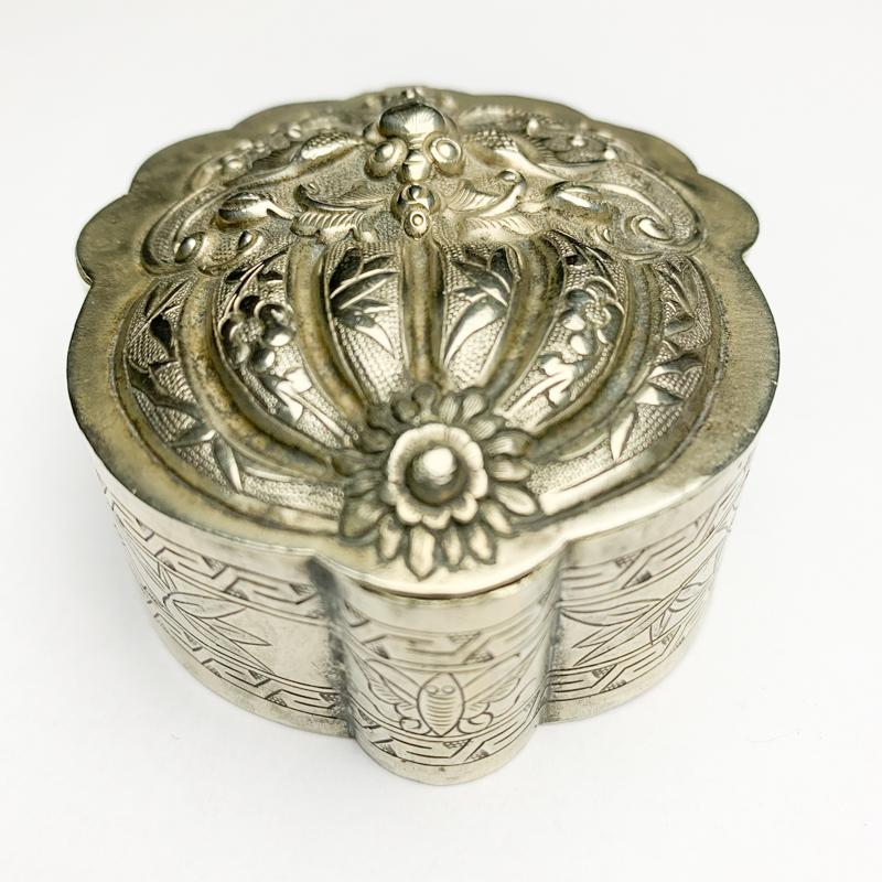 Chinese Export Chinese Silver Cosmetics Box, Decorated with Bats and a Peach, circa 1880