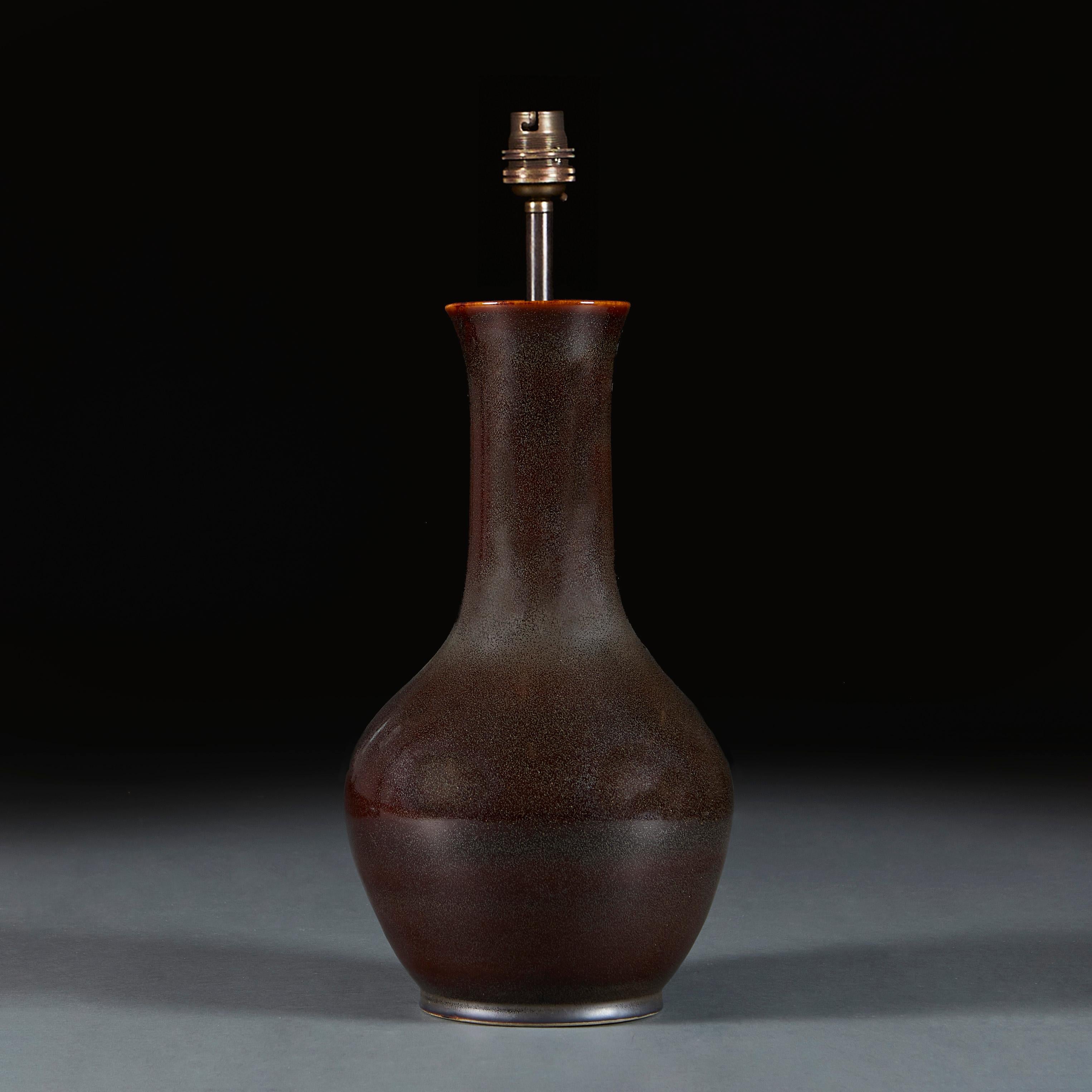 Chinese Tenmoku Glaze Vase as a Lamp In Good Condition In London, GB
