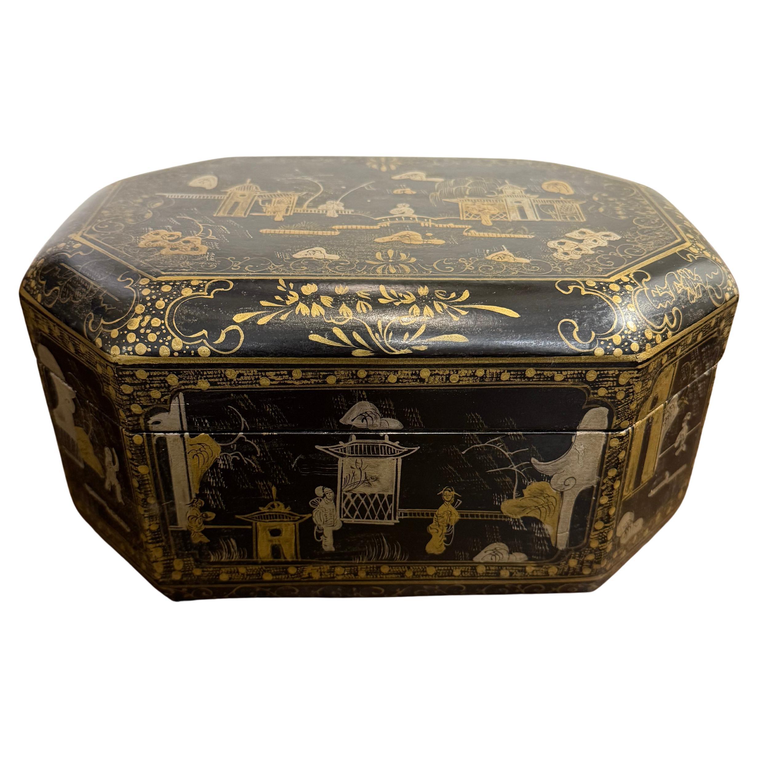 A Chinese Timber Black and Gilt Lacquerware Lidded Box, Early 20th Century