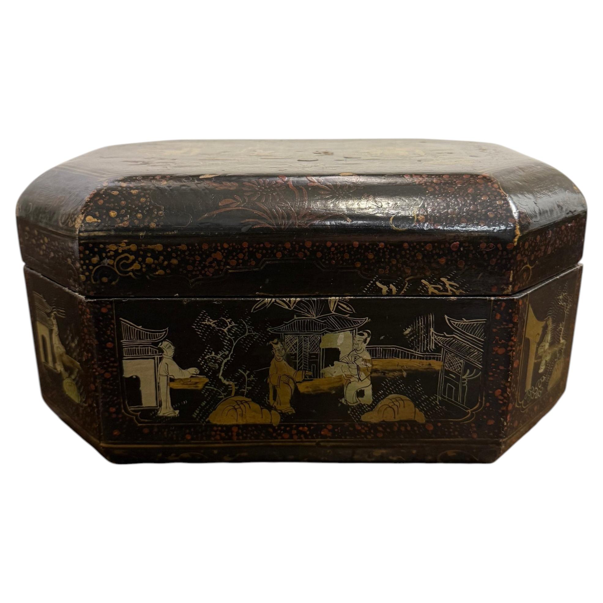 A Chinese Timber Black and Gilt Lacquerware Lidded Box, Early 20th Century