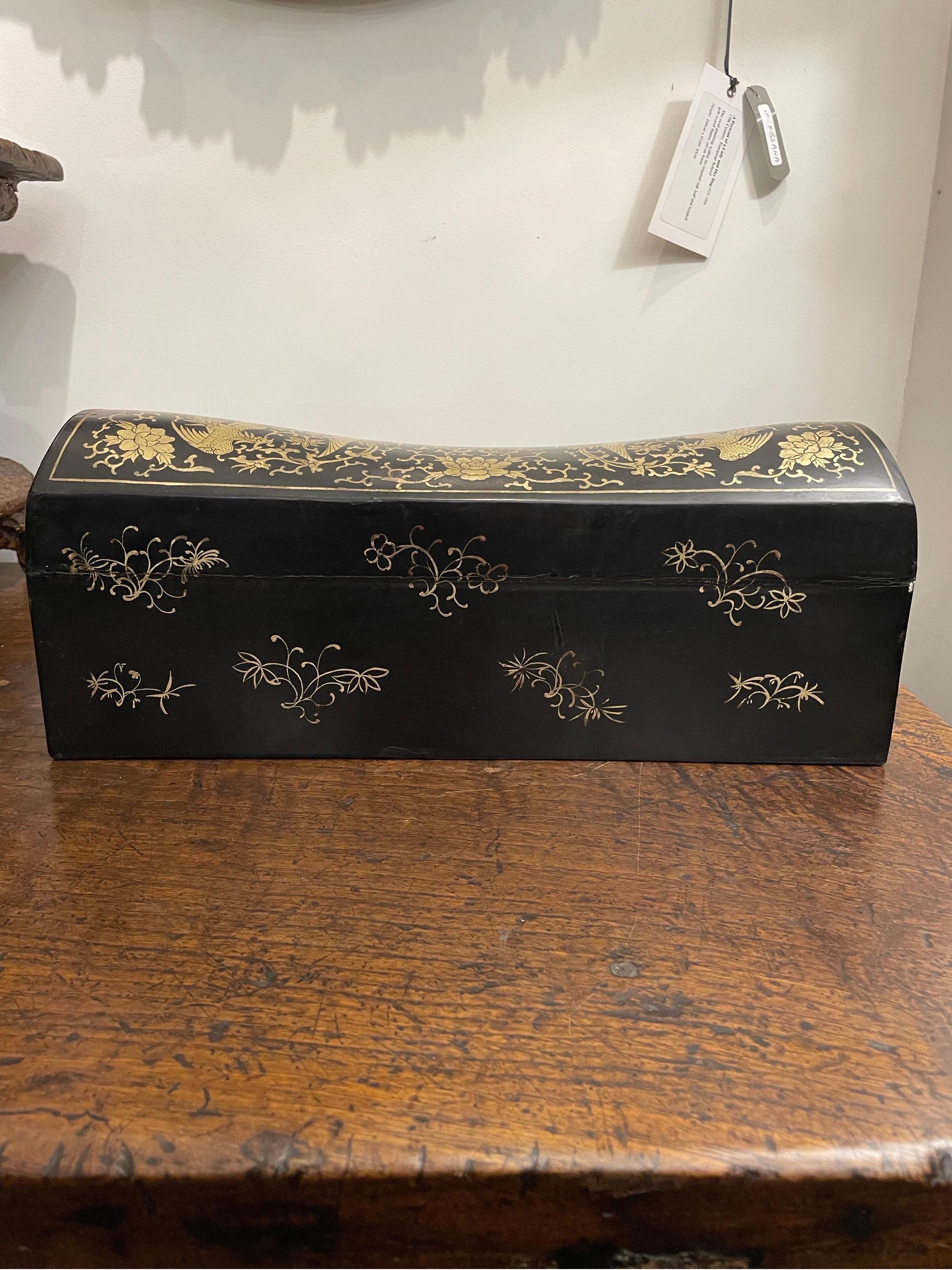 A Chinese Timber Black and Gilt Lacquerware Pillow Box, Early 20th Century
                                                                                                                             
Provenance:  
From a private Beijing