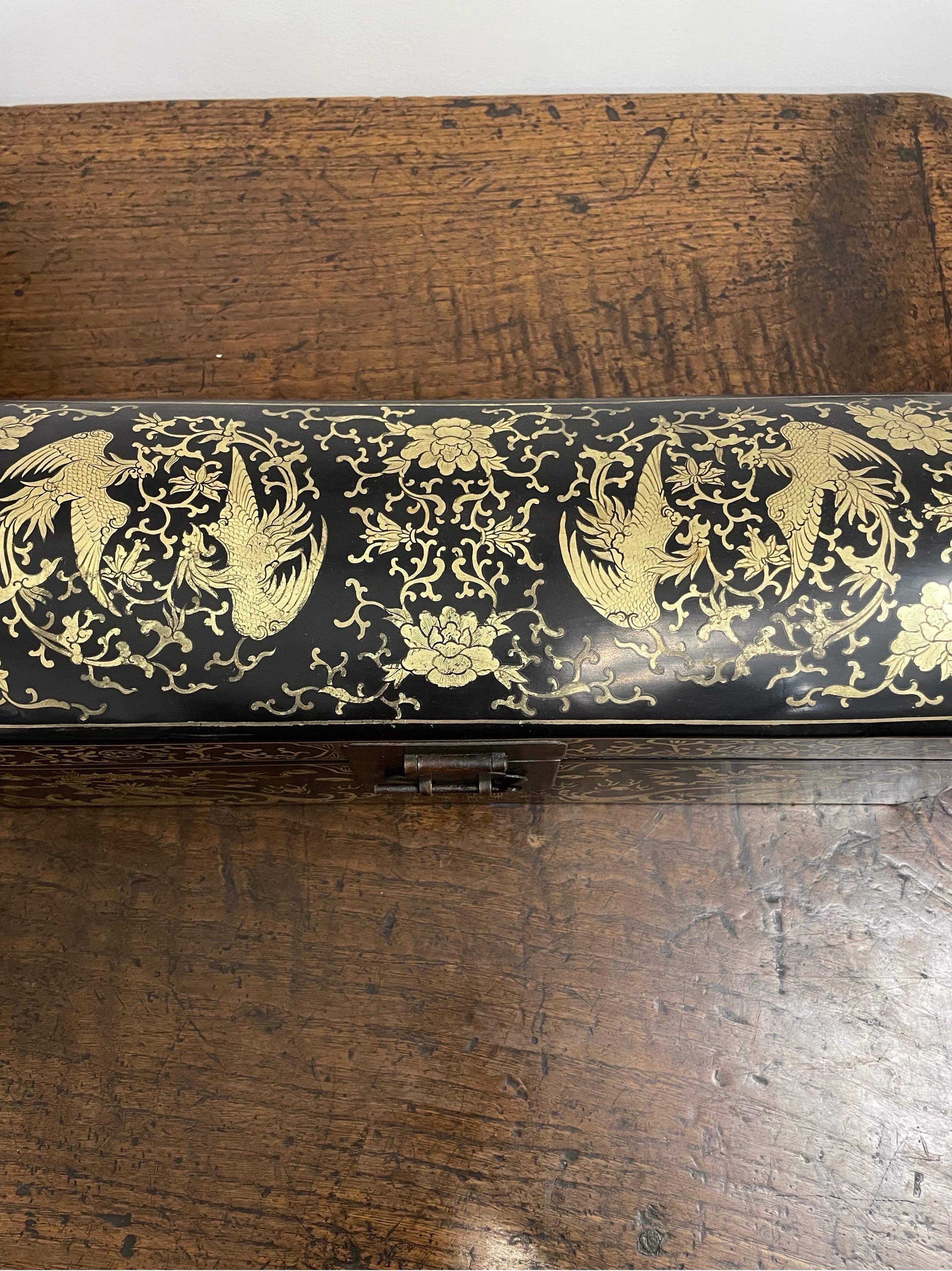 Lacquered A Chinese Timber Black and Gilt Lacquerware Pillow Box, Early 20th Century For Sale