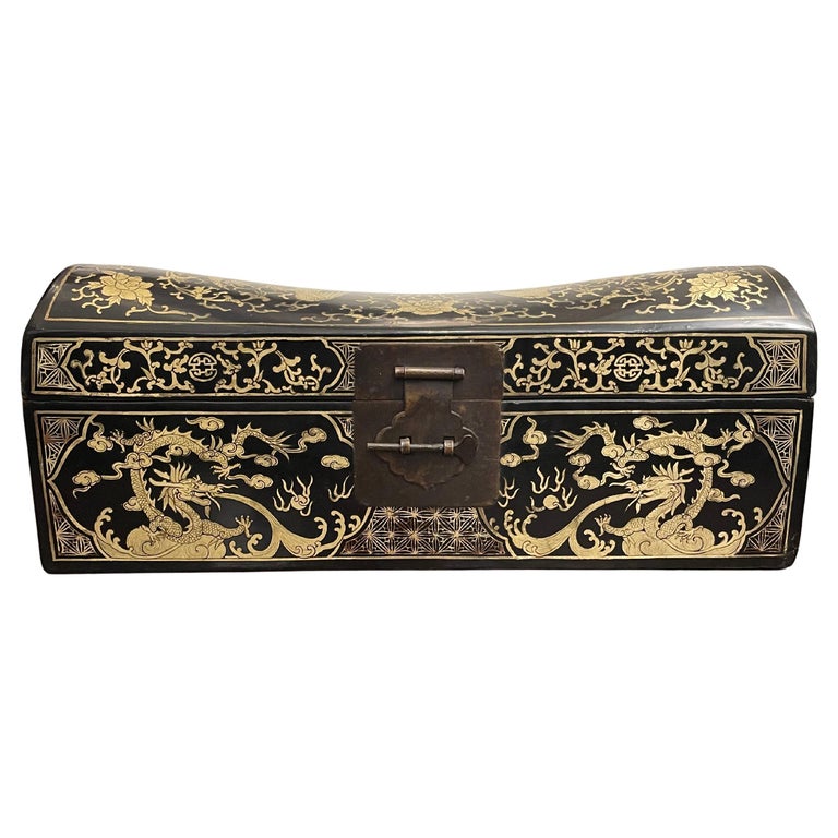 19th Century Chinese Black with Gilt Lacquerware Game Box 19th Century Chinese Black with Gilt Lacquerware Game Box