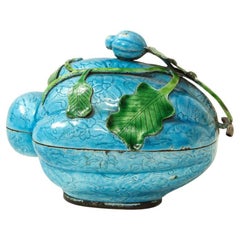 A Chinese Turquoise and Green Cloisonné Melon Tureen