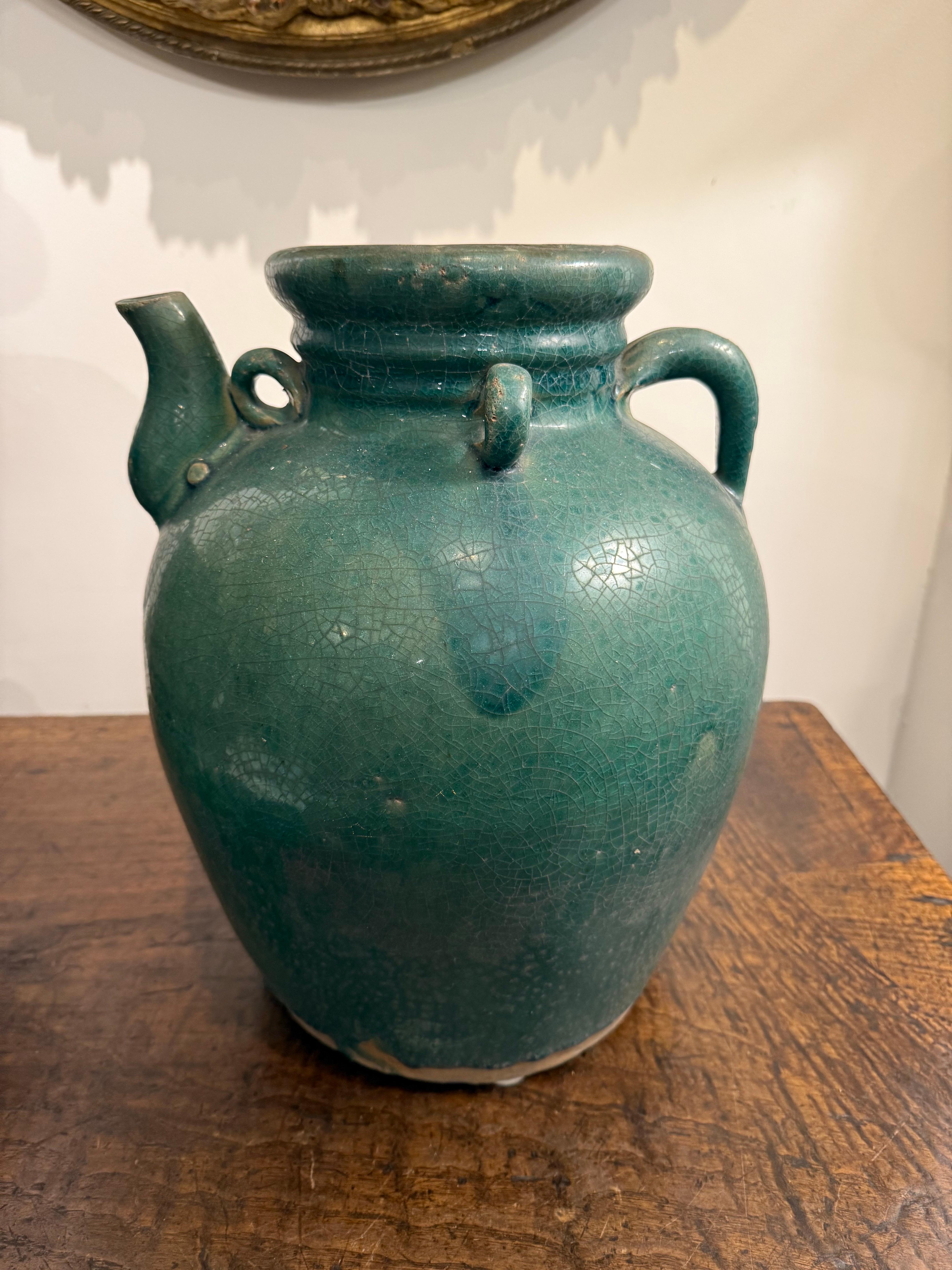 Vaso cinese in ceramica smaltata turchese, XIX secolo in vendita 5