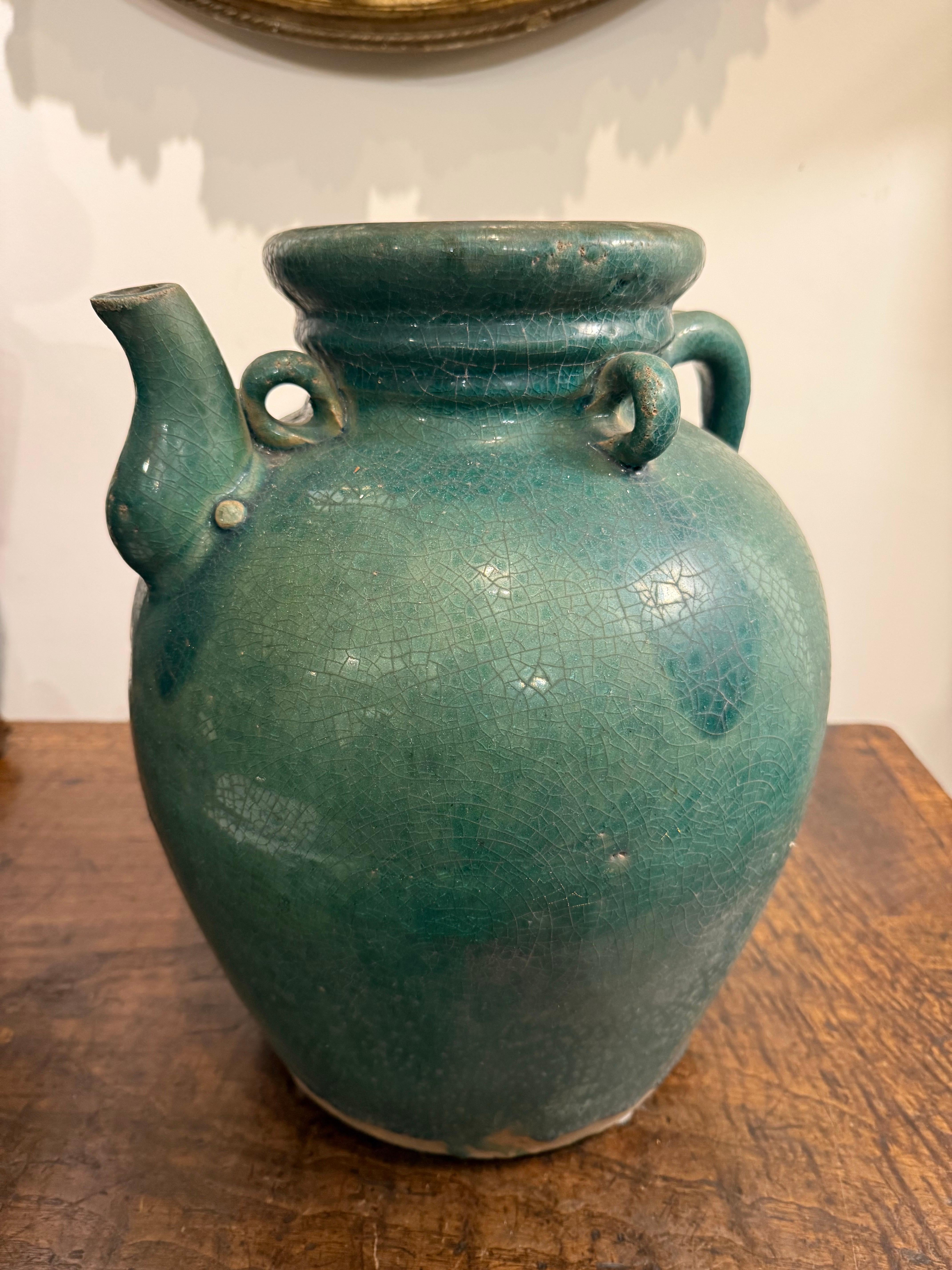 Cinese Vaso cinese in ceramica smaltata turchese, XIX secolo in vendita