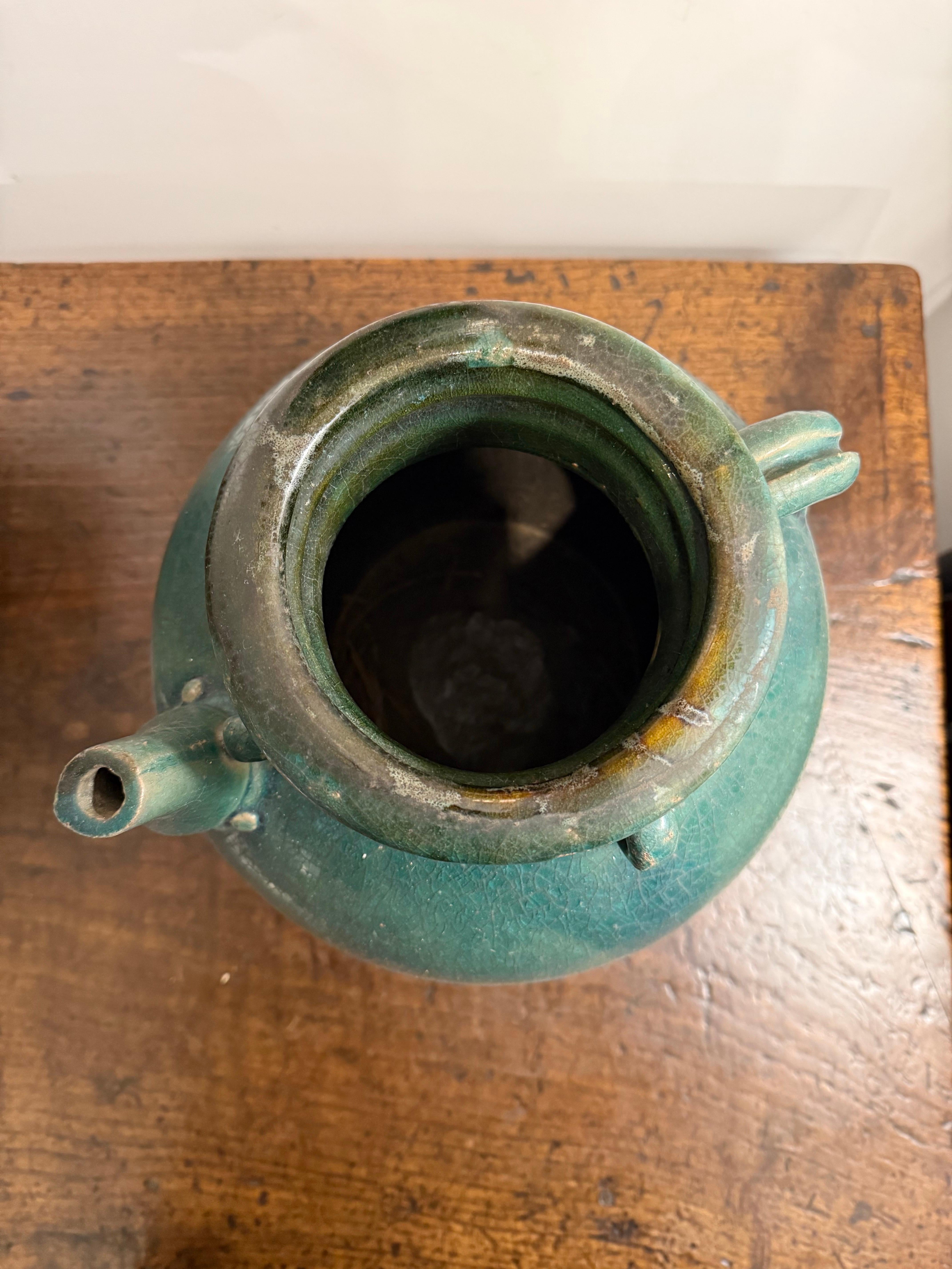 Smaltato Vaso cinese in ceramica smaltata turchese, XIX secolo in vendita
