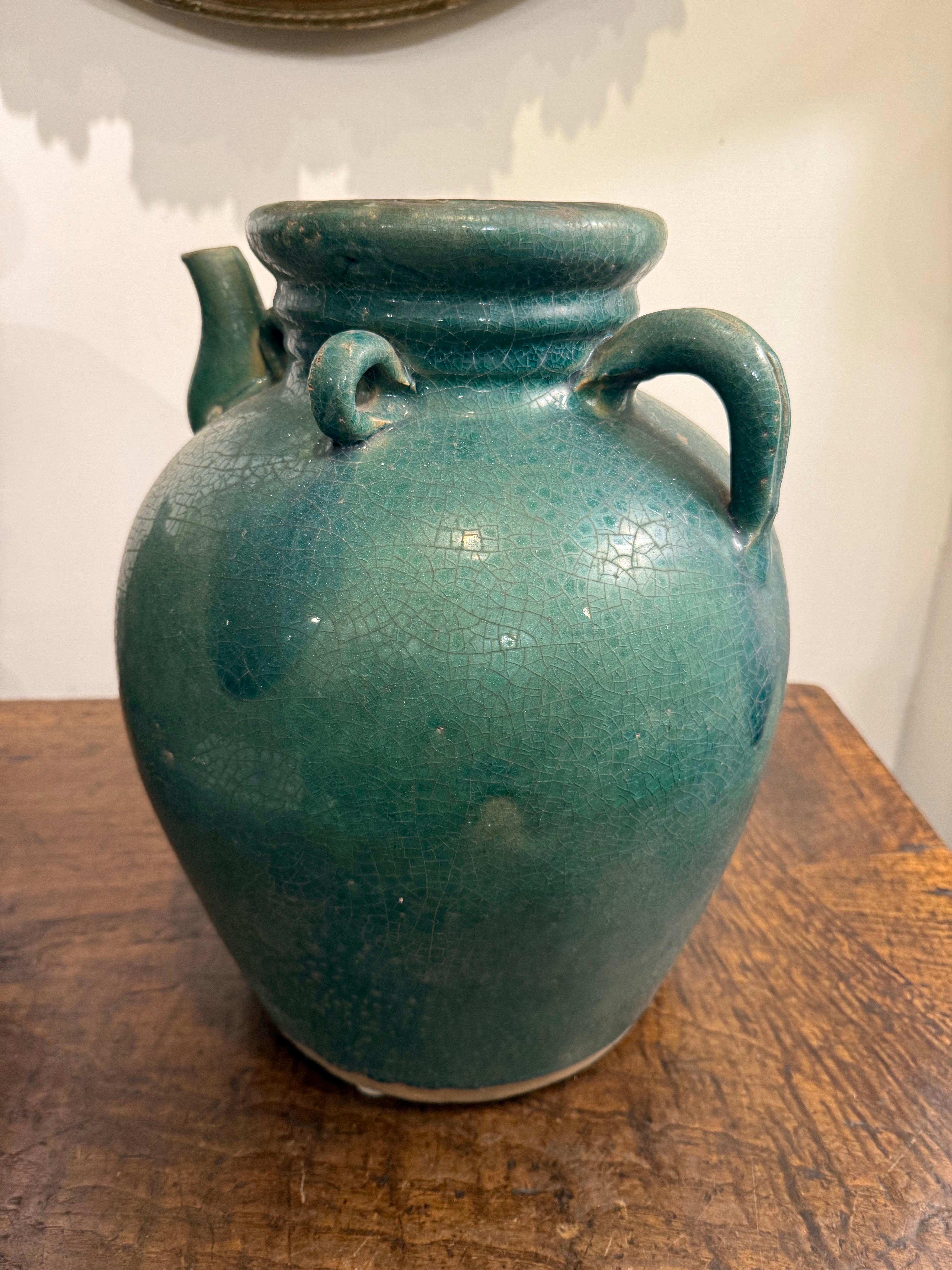 Terracotta Vaso cinese in ceramica smaltata turchese, XIX secolo in vendita