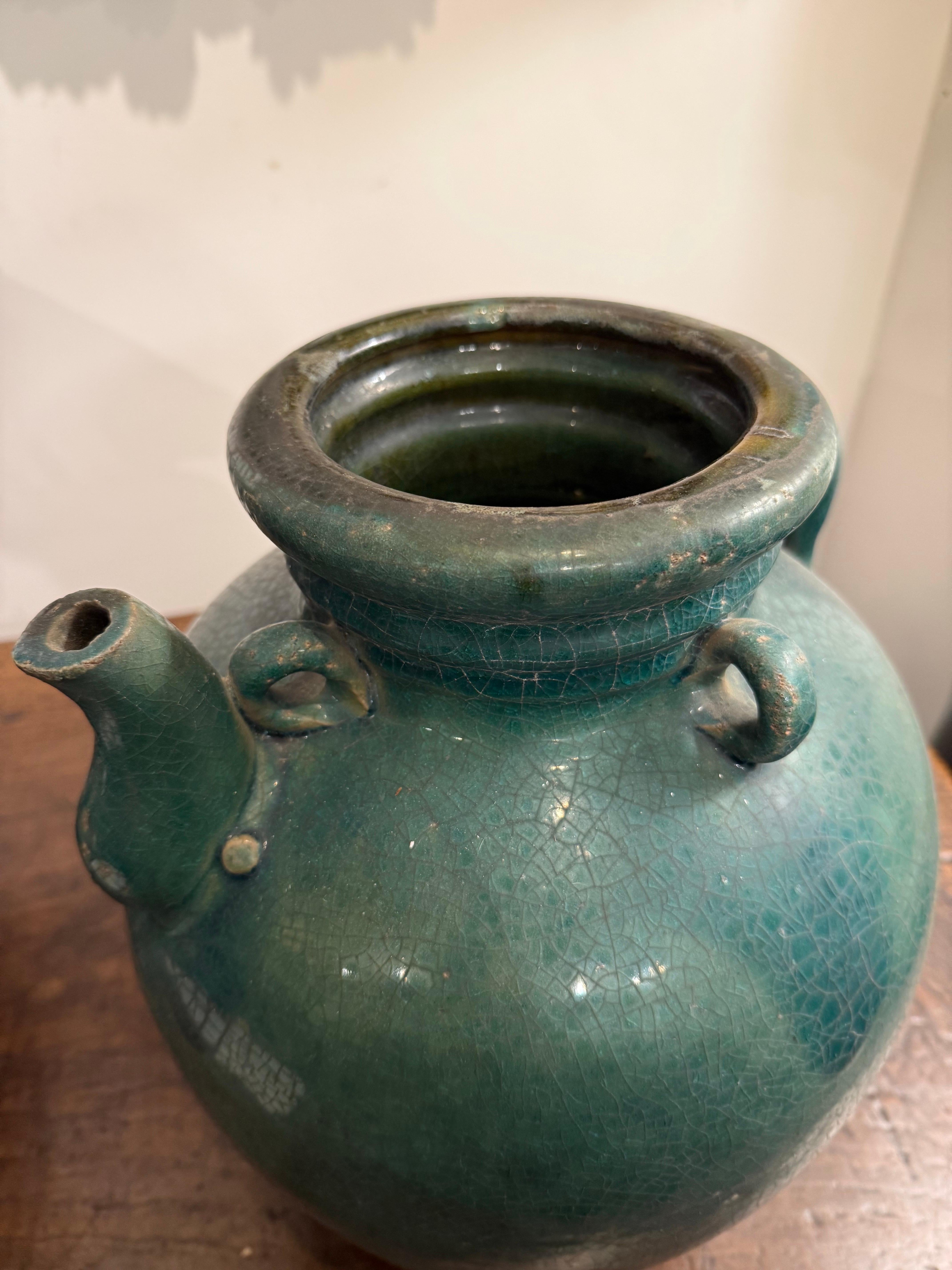 Vaso cinese in ceramica smaltata turchese, XIX secolo in vendita 1