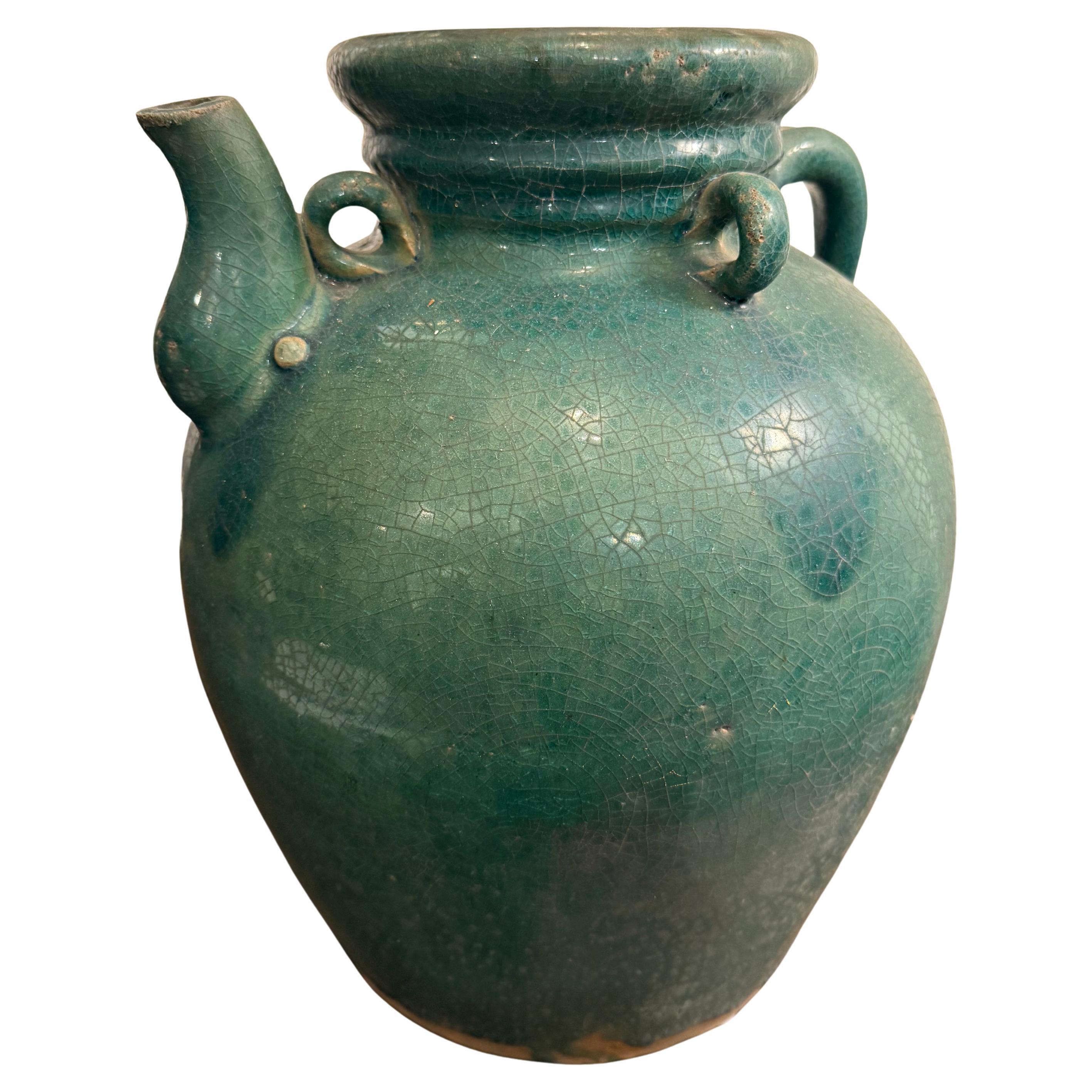 Vaso cinese in ceramica smaltata turchese, XIX secolo in vendita