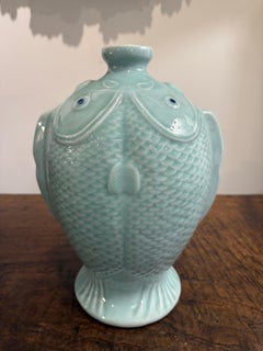 A Chinese Vintage Celadon Porcelain Double Fish Vase, 20th Century