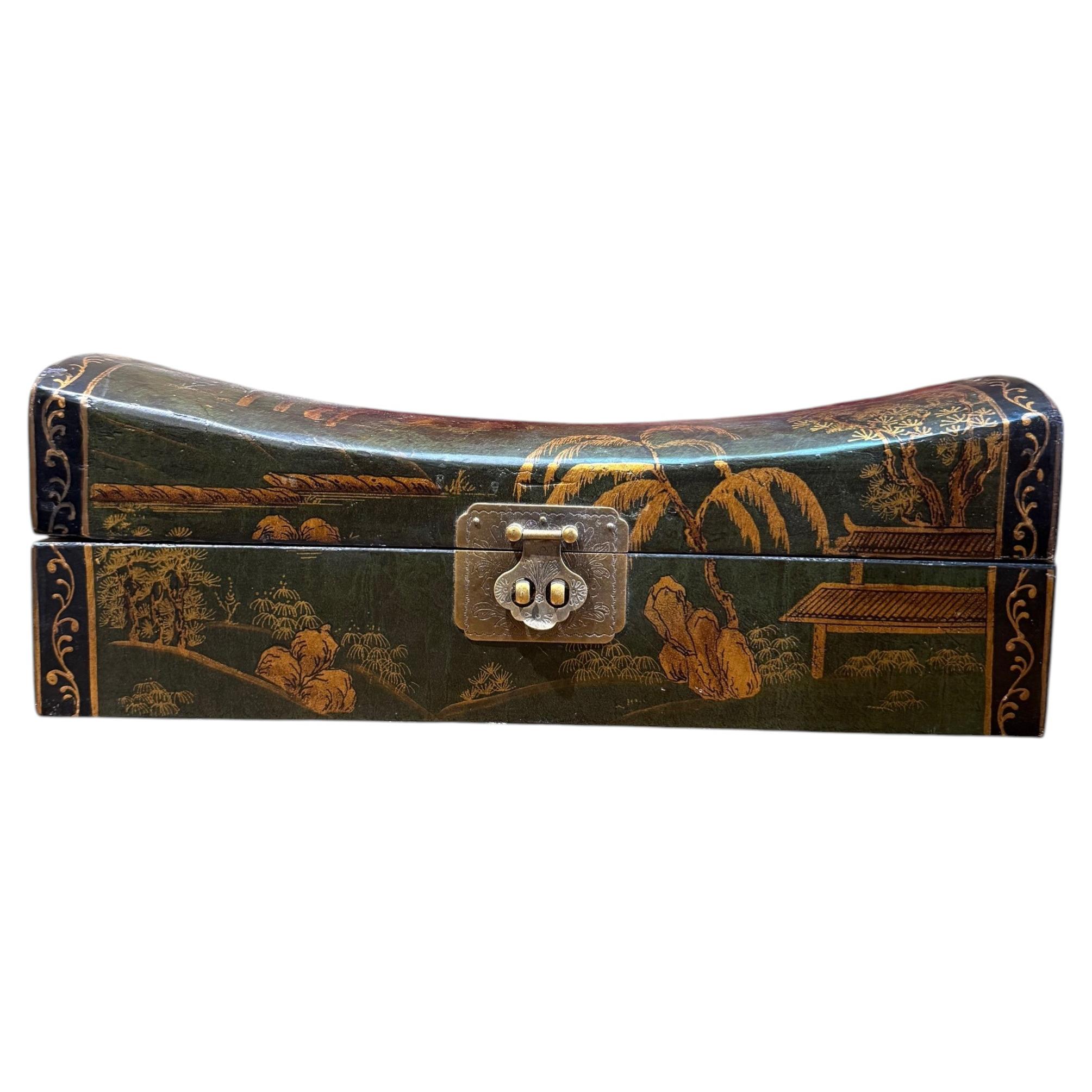 A Chinese Wooden Black Painted Pillow Box, Early 20th Century