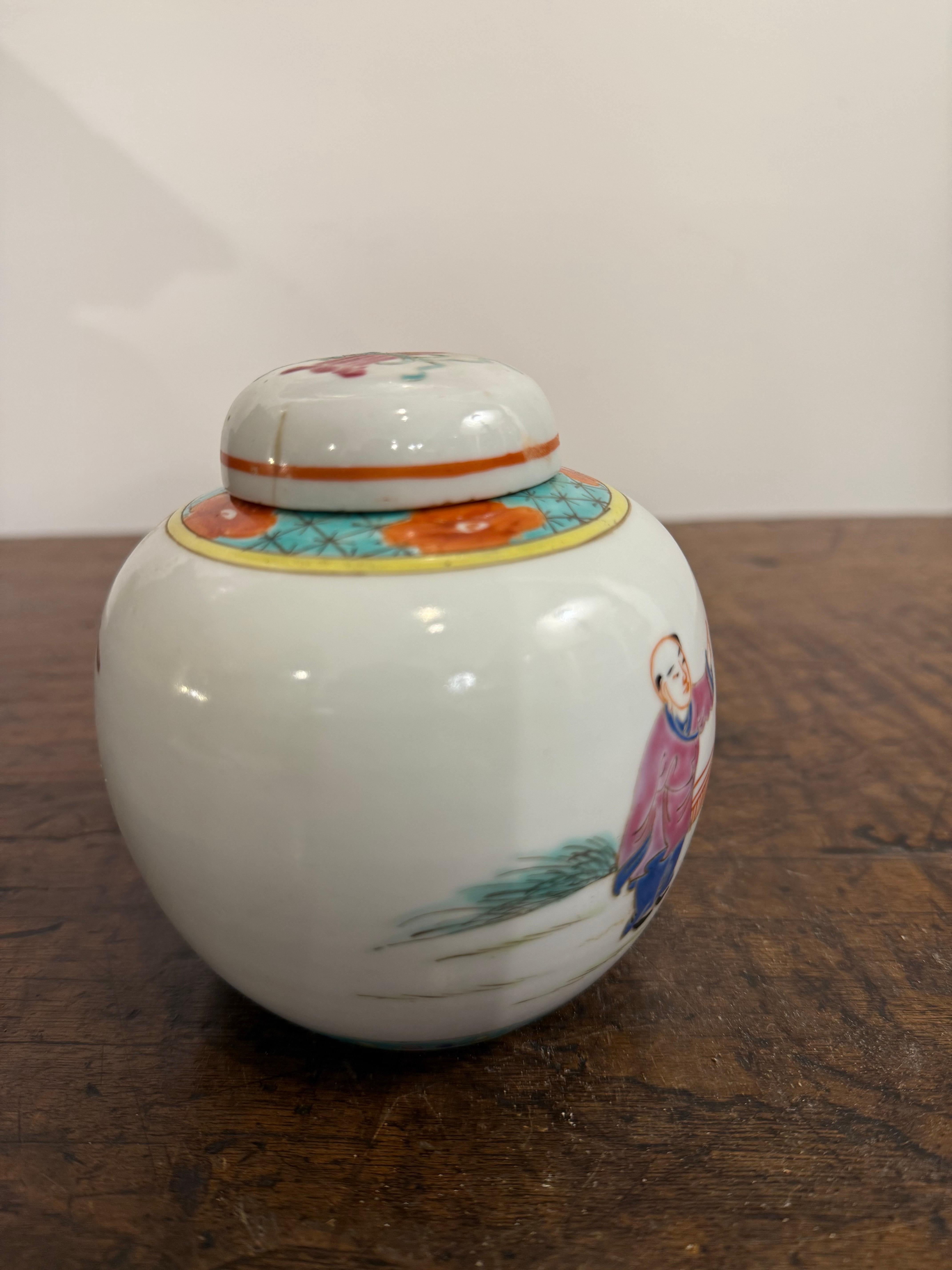 Chinesisches Wucai-Porzellan-Ingwer-Glas mit Deckel, 19. (Qing-Dynastie) im Angebot