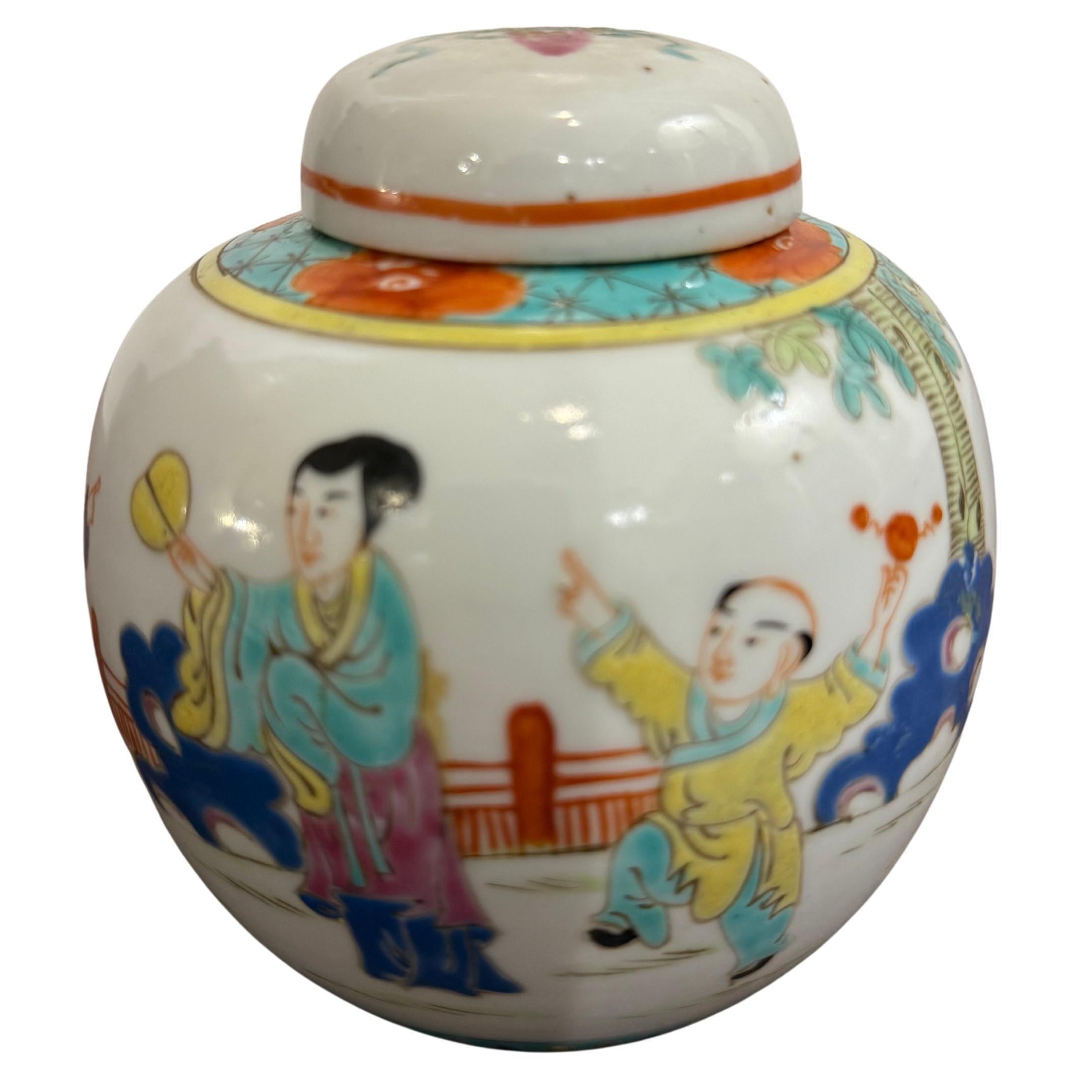 A Chinese Wucai Lidded Porcelain Ginger Jar, 19th Century