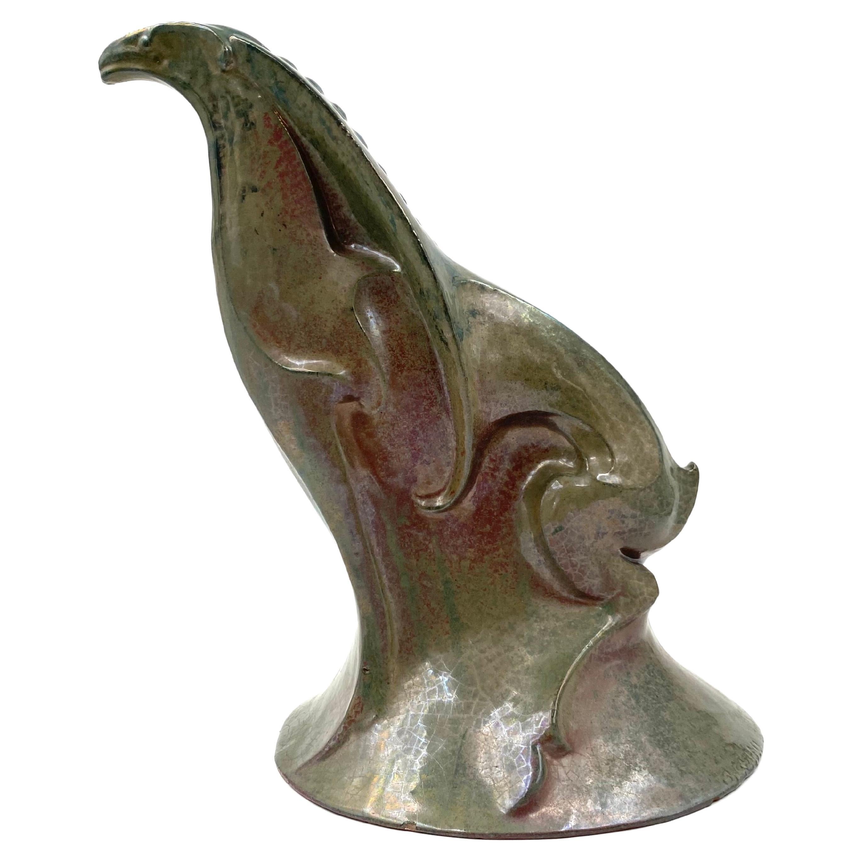 A. Chini, "Créature Fantastique" Ceramic Craquelé Sculpture, Italy 1930s