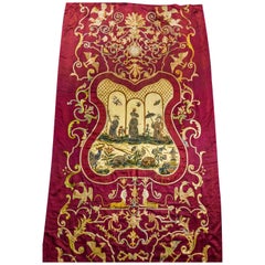 Chinoiserie bestickter und applizierter Hängeteppich - Frankreich - Spätes 17. Jahrhundert / E