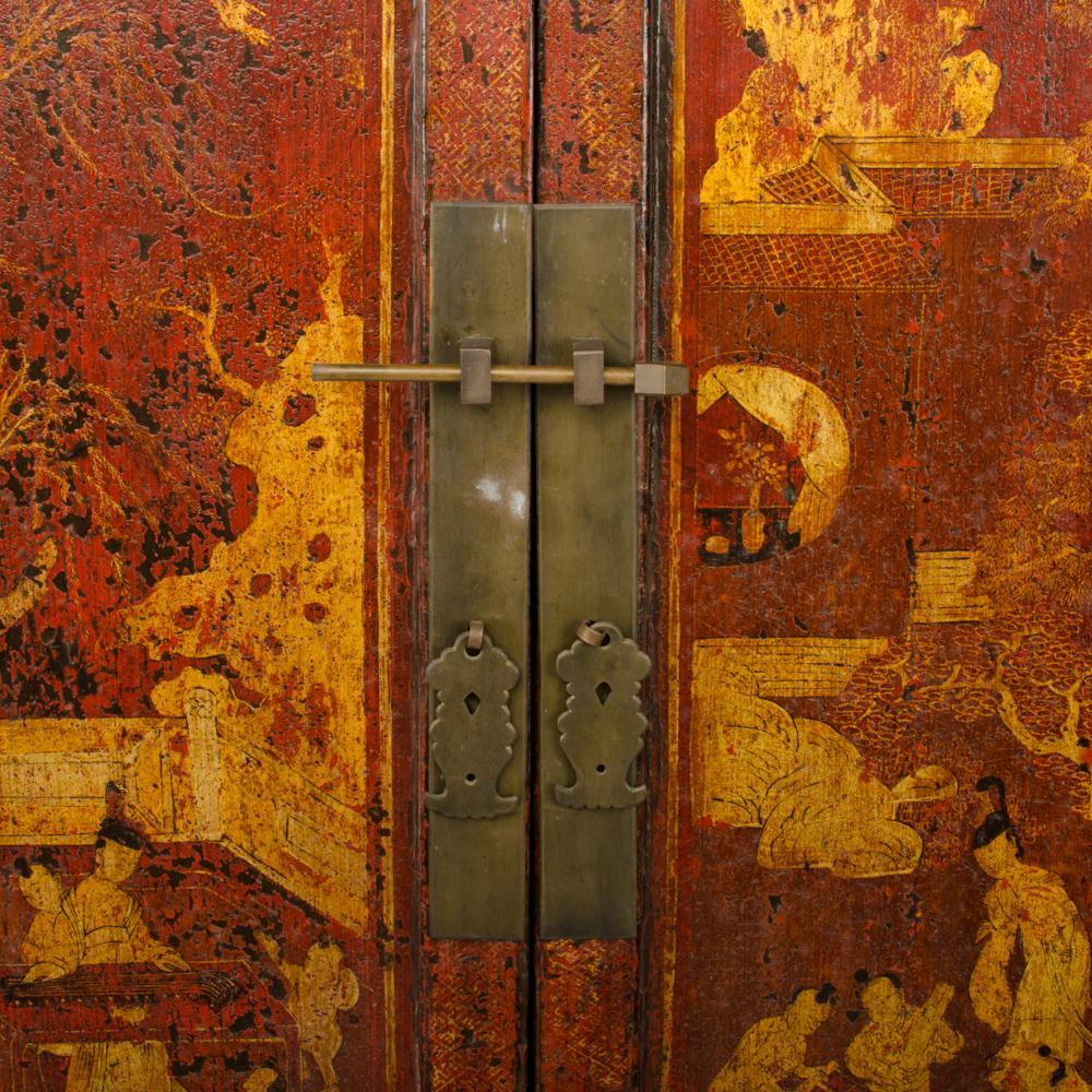 A.I.C., une armoire laquée rouge de style Chinoiserie, 19ème C. Bon état - En vente à Philadelphia, PA