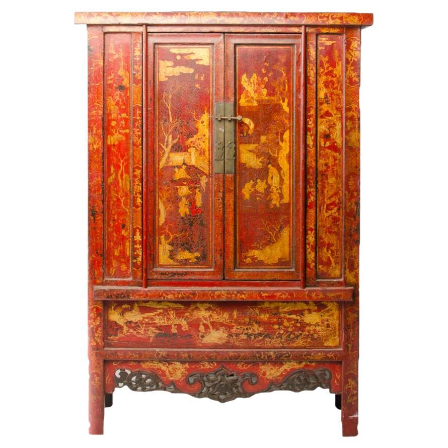 A.I.C., une armoire laquée rouge de style Chinoiserie, 19ème C. en vente