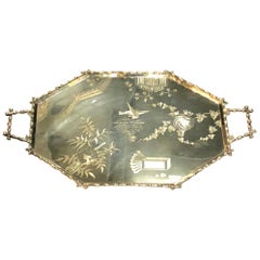 A Chinoiserie Silver Plated Tray with Faux Bamboo Frame and Handles, circa 1898